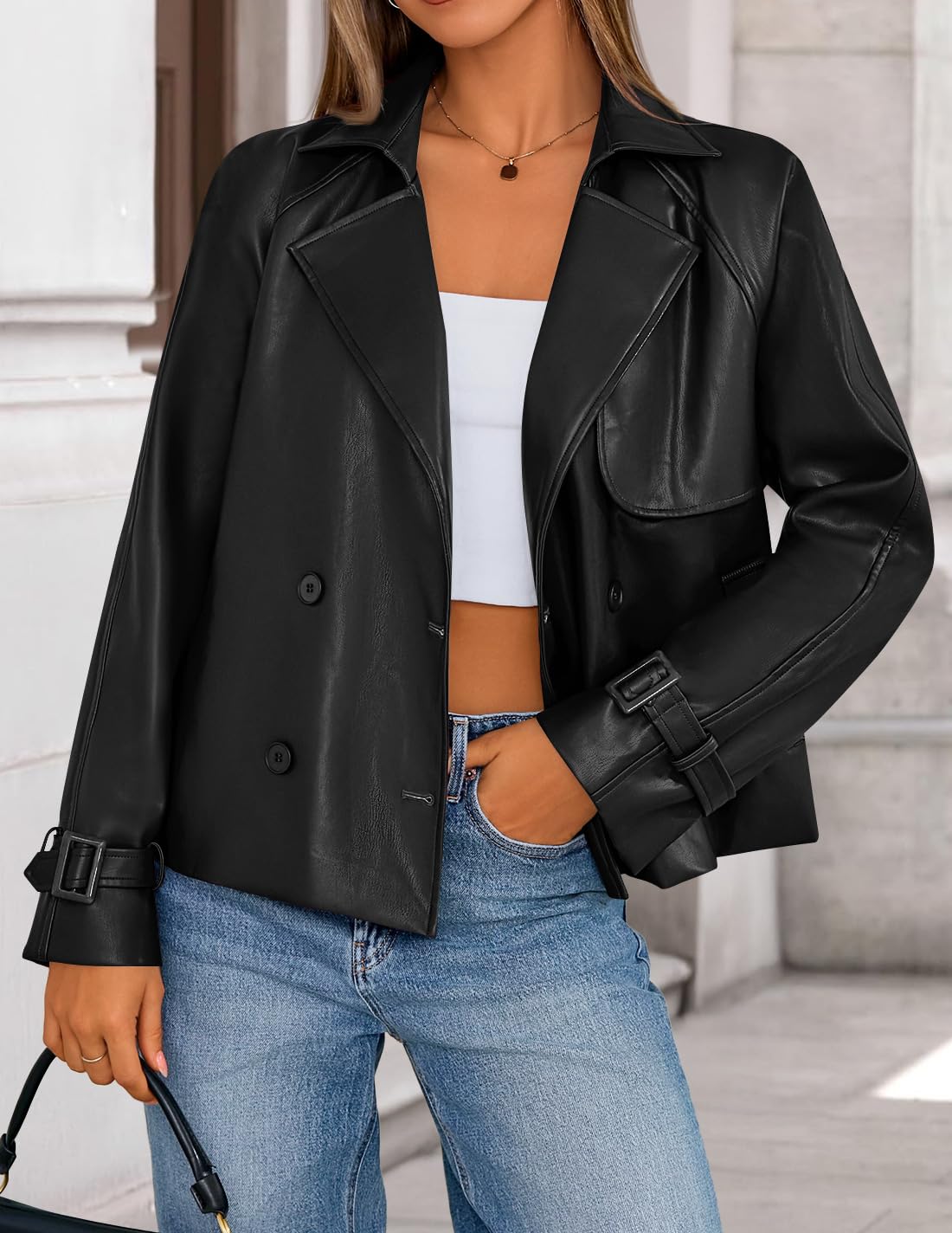 ZESICA Women's Faux Leather Jackets Oversized Fall Fashion Button Motorcycle Coats Outwear 2026 Winter Outfits Clothes,Black,X-Large