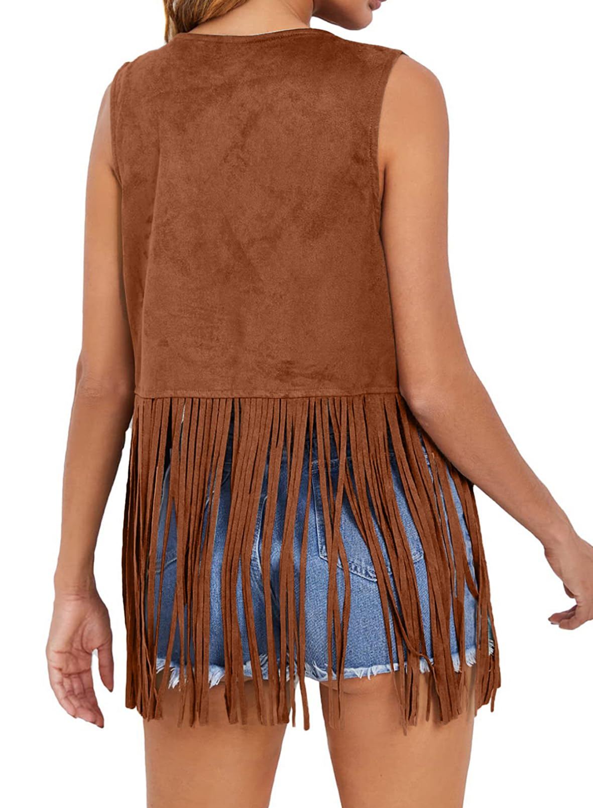 Dokotoo Womens Spring Summer Clothes 70s Hippie Country Concert Outfits Vintage Western Cowgirl Cute Fringe Vest Tops Leather Tassel Night Out Birthday Party Jackets Outerwear Cinnamon Small