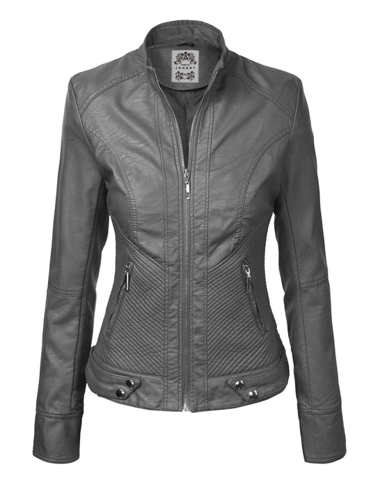 Made By Johnny MBJ WJC747 Womens Dressy Vegan Leather Biker Jacket XL Grey