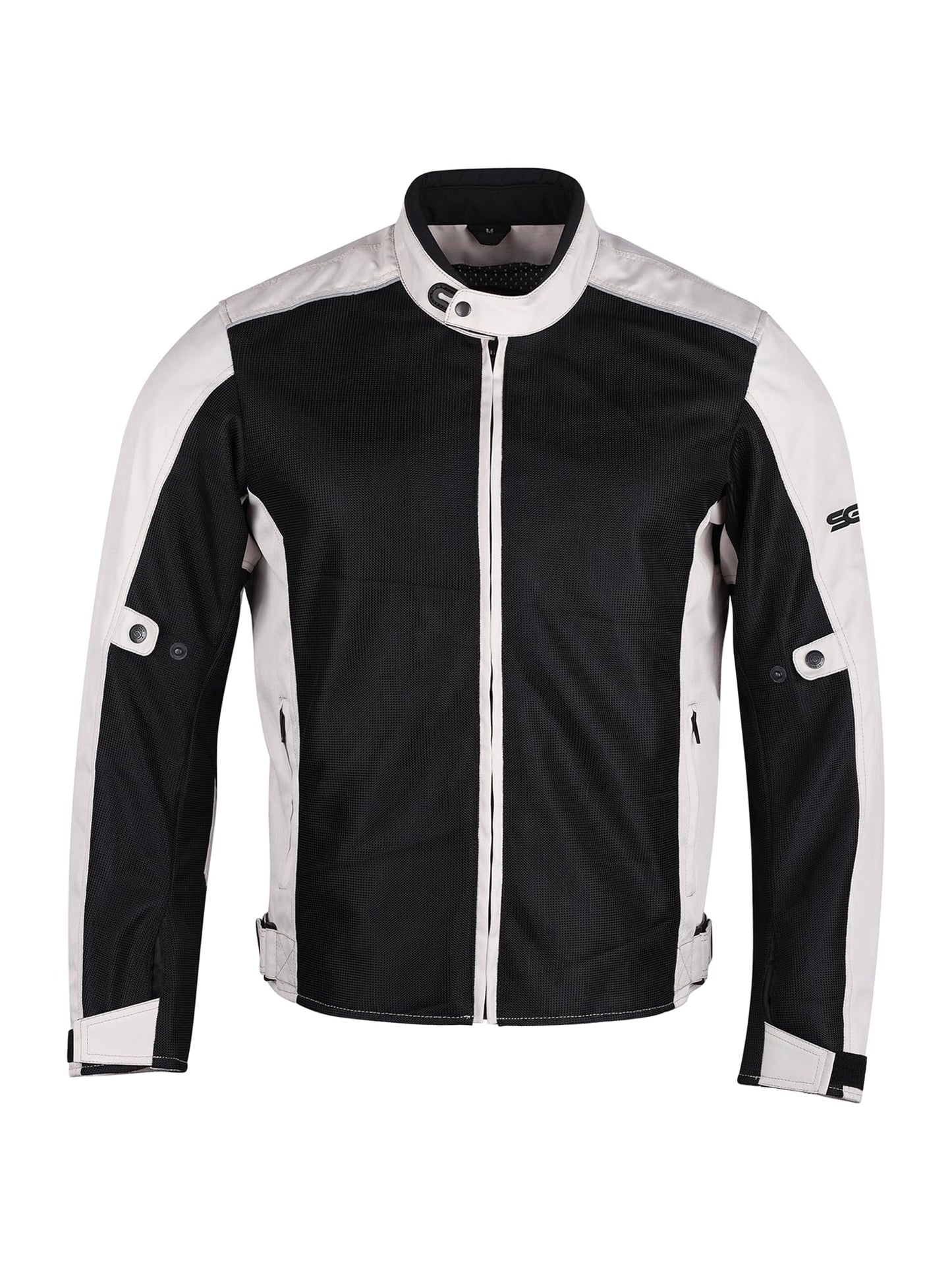 SGR Cool Mesh Cotton Motorcycle Jacket, Black with White Contrast, Zip Front Closure, Protective Riding Gear
