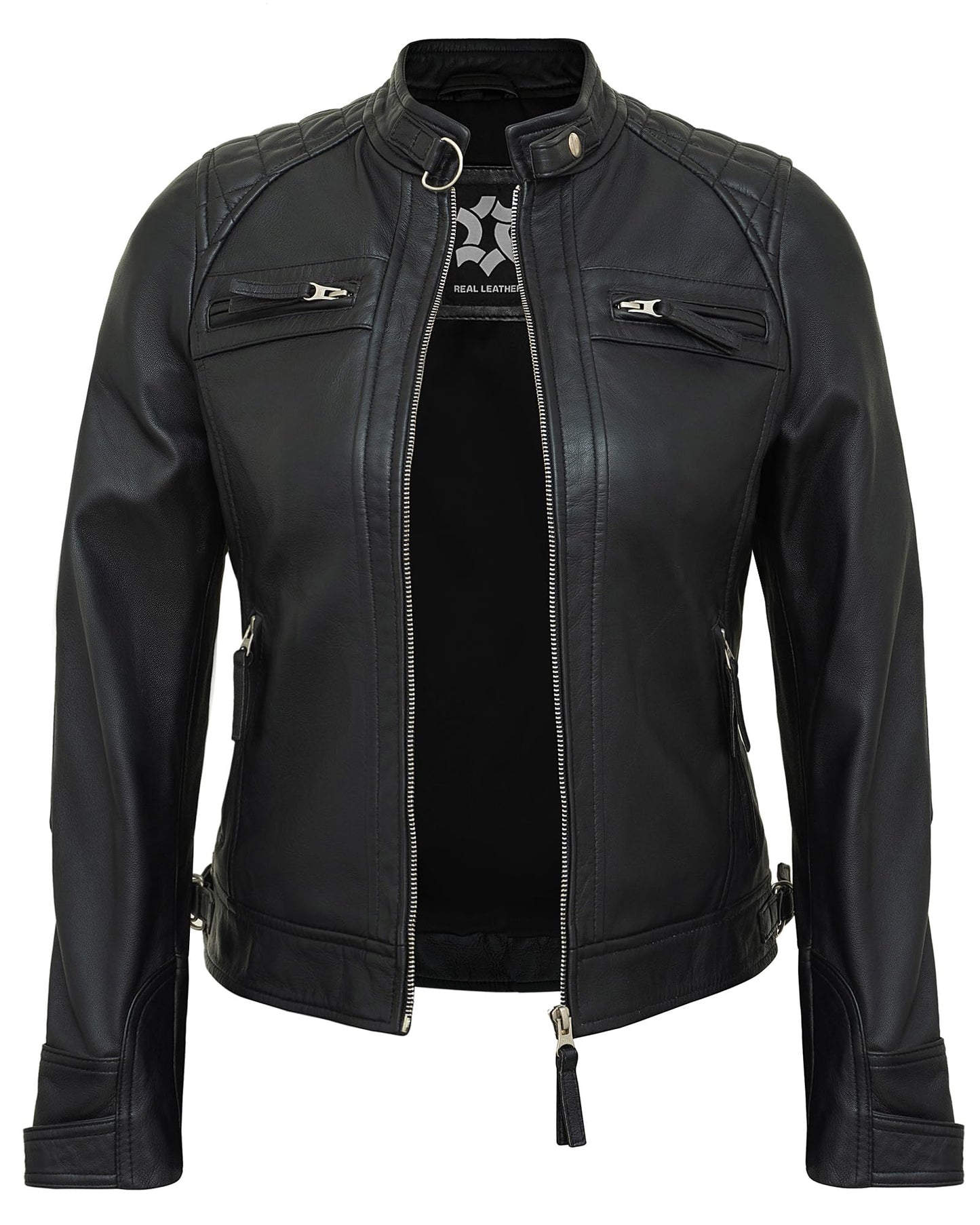 UrbanFocal Black Leather Jacket For Women | [101002706] D1 Black, 2XL