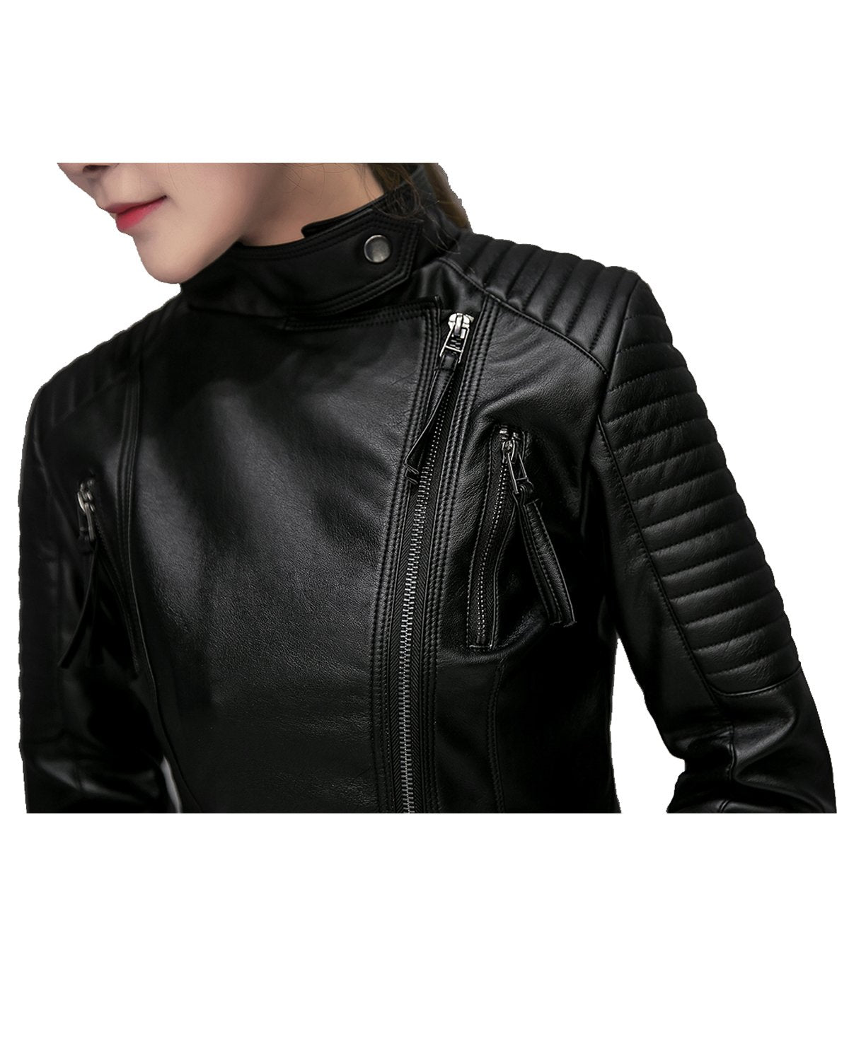 LY VAREY LIN Women's Faux Leather Biker Jacket Slim Short Coat Zipper Moto Jackets (M, Black)