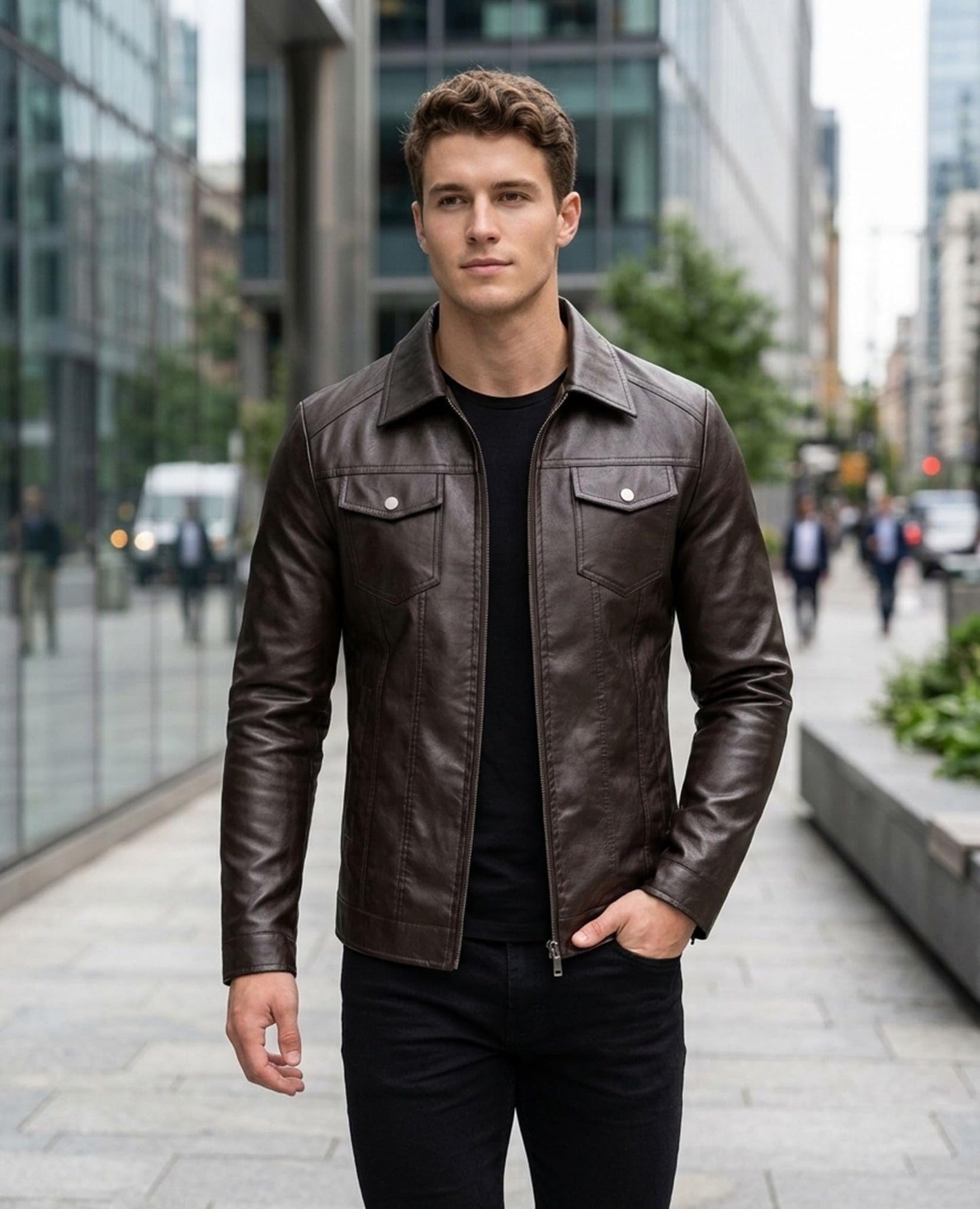 Vogaera Mens Leather Jacket Faux Leather Jackets Motorcycle Biker Coat Outwear Casual Lightweight Dark Brown XXL