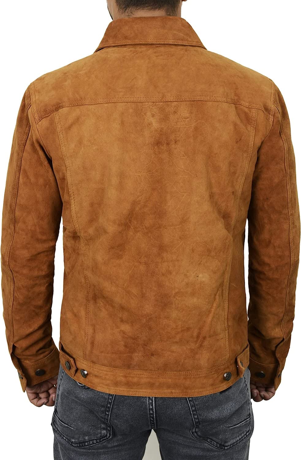III-Fashions Mens Suede Jacket - Vintage Classic Western Trucker Coat Geniune Suede Leather Jacket (Camel Brown, M) (III-1001)