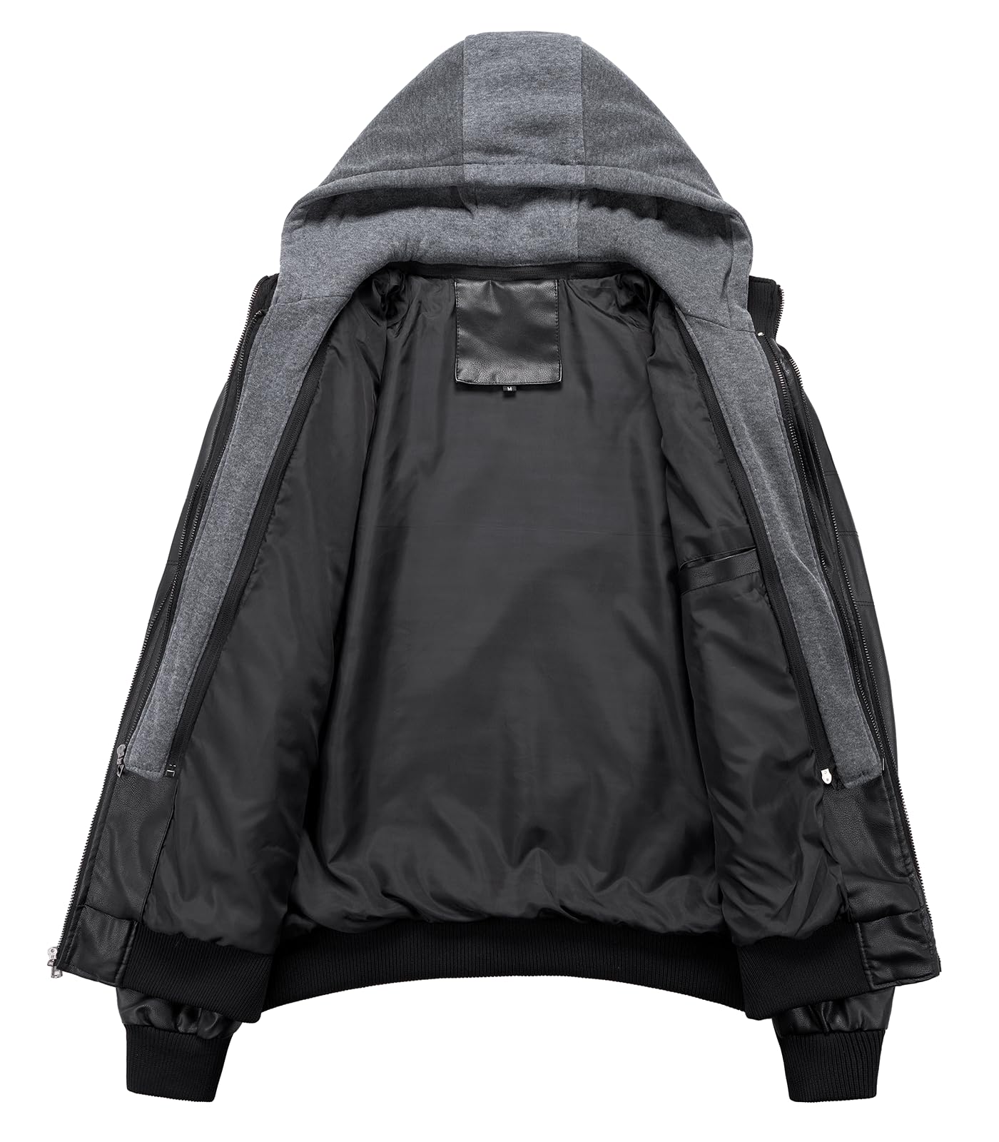 INVACHI Men's Leather Jacket Motorcycle Bomber Jacket Windproof PU Vintage Jacket with Removable Hood