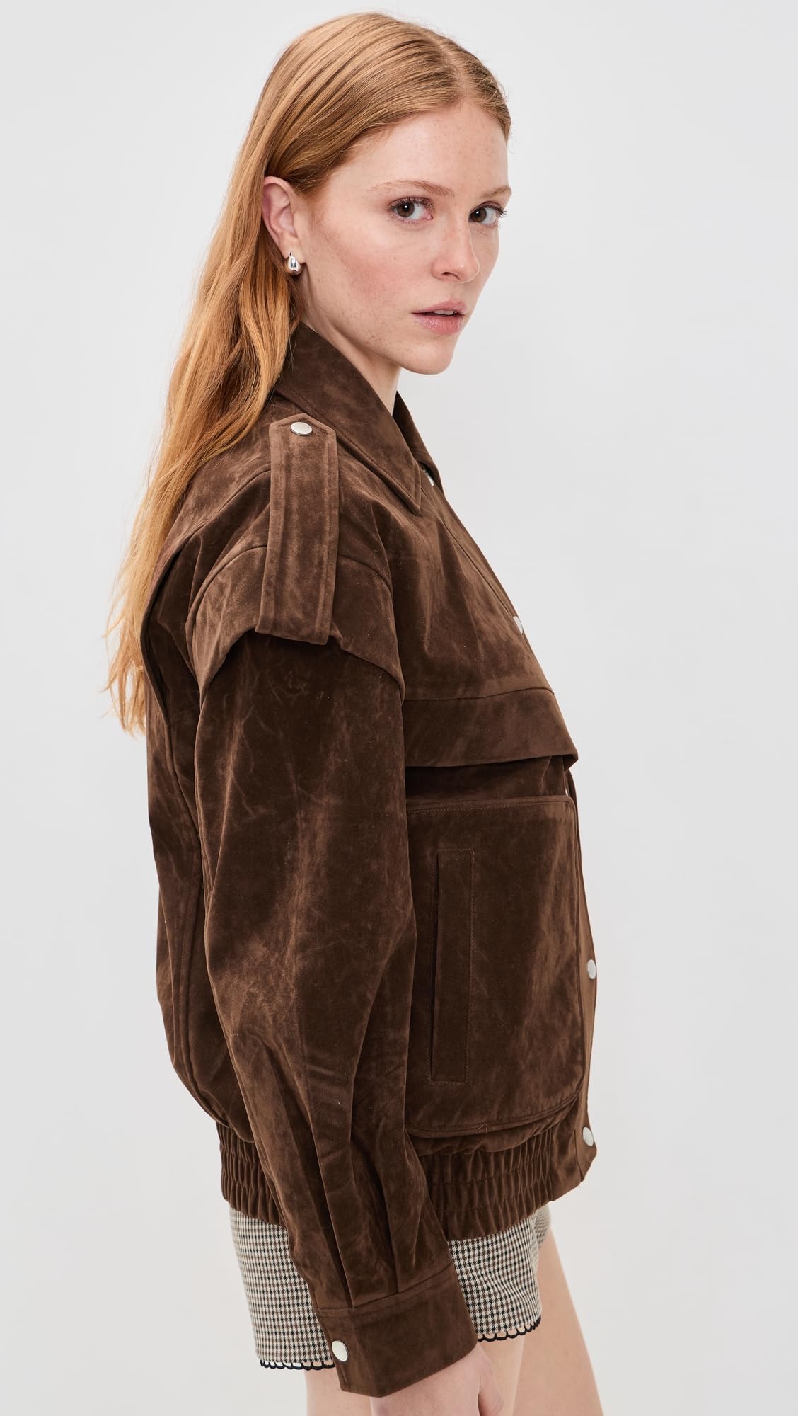 Avec Les Filles Womens, Collared Bomber with Patch Pockets, Brunette, X-Large