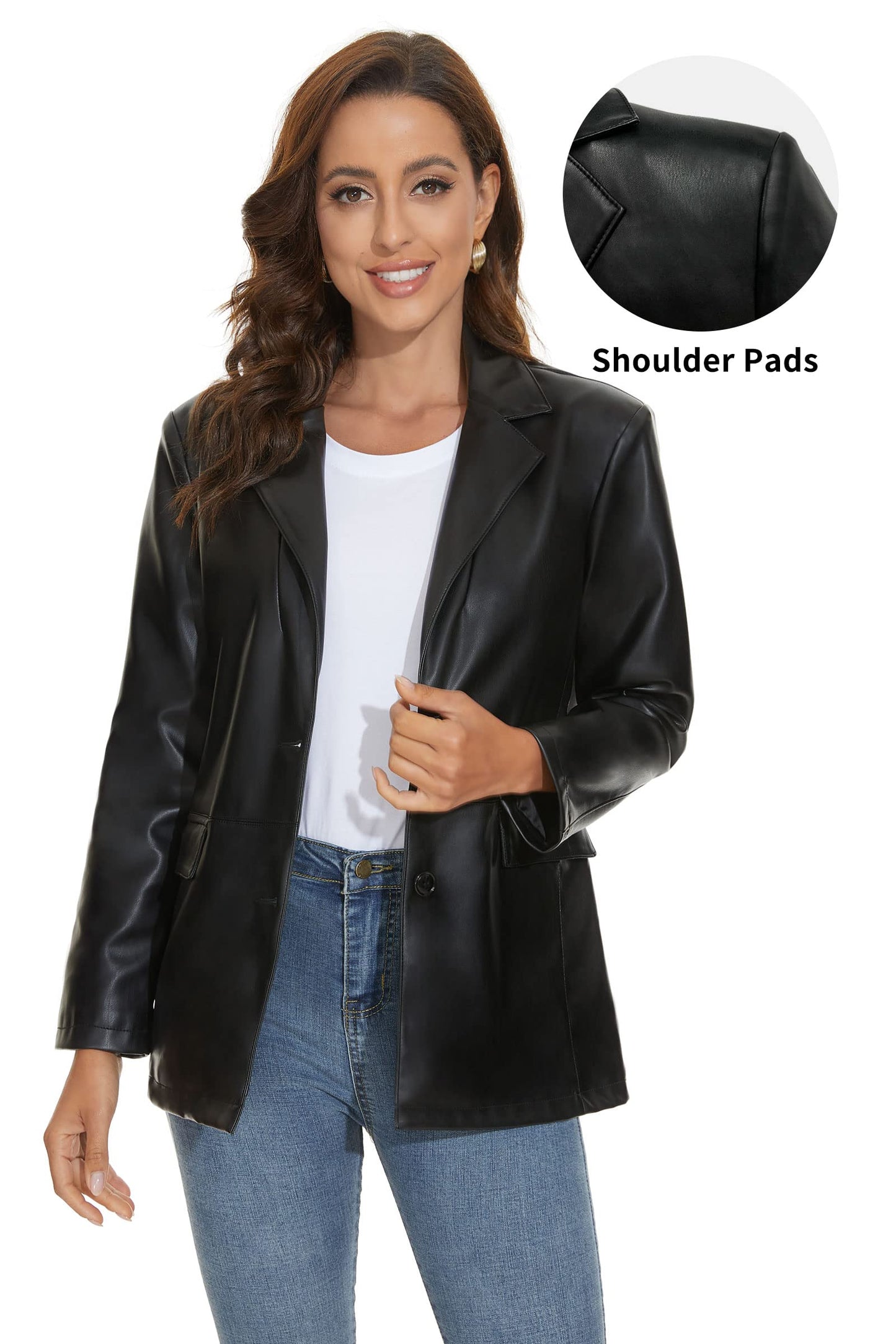 Fahsyee Women's Faux Leather Blazer Jackets Women, Black Motorcycle Oversized Moto Biker Coat Vegan Pleather Fashion Size S