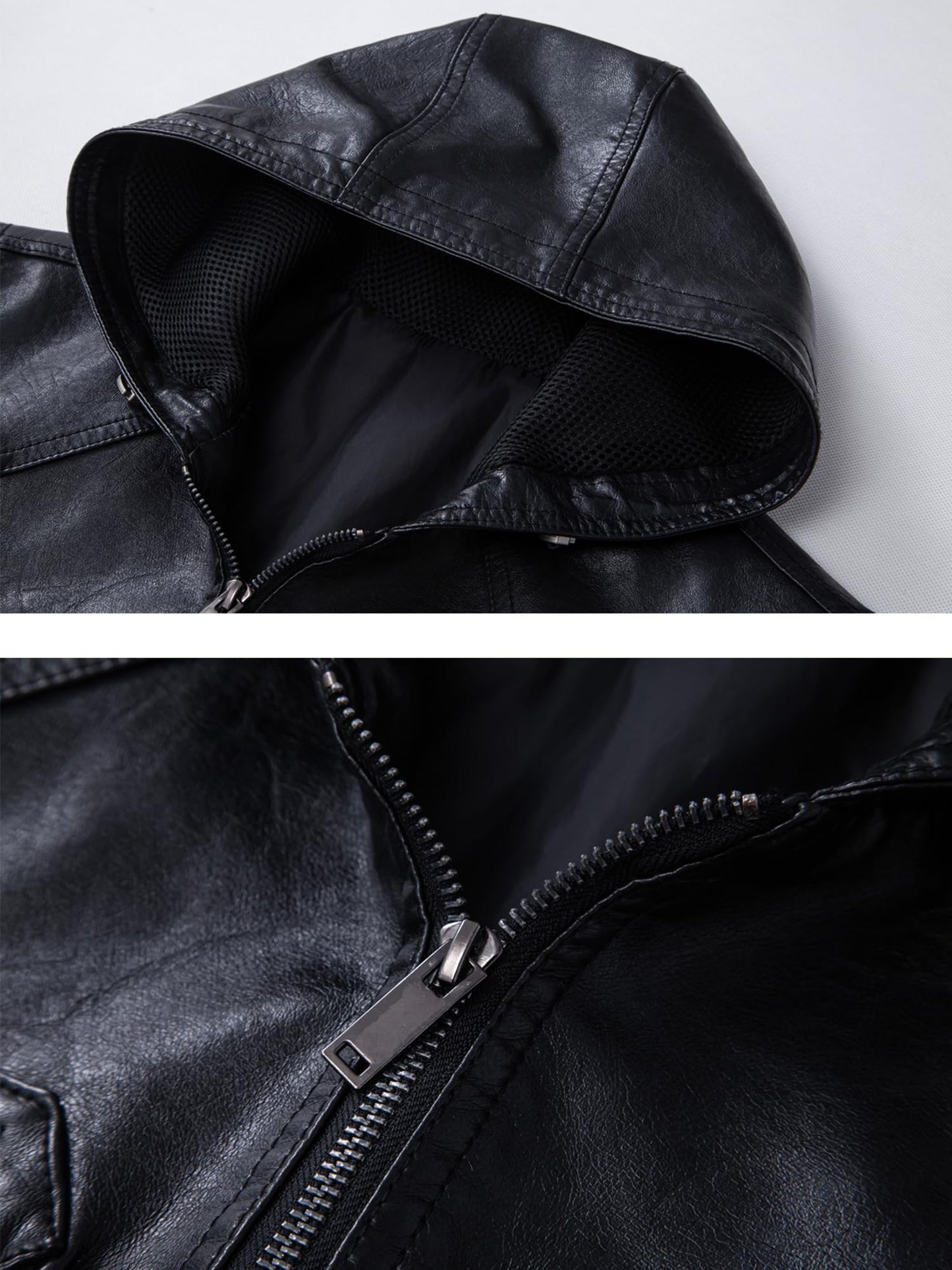 FANARCHER Men's Vintage Faux Leather Vest Jacket Zip-up Classic Hipster Vest with Hood Sleeveless Jacket