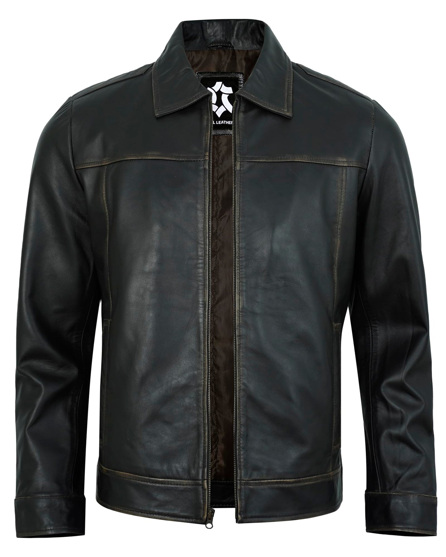 UrbanFocal Brown Leather Jacket Men - Real Lambskin Biker Style Vintage Mens Leather Jackets | [101001705] J.Wick Ruboff, XL
