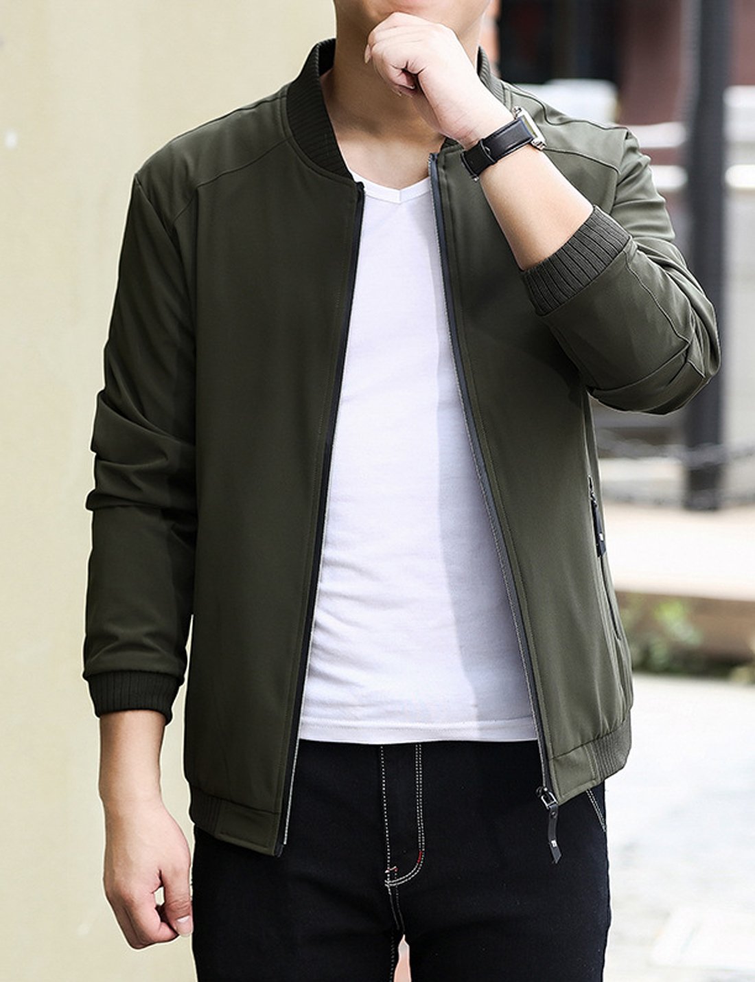 Lentta Men's Slim Fit Lightweight Softshell Bomber Jacket Coat Fall Jackets For Men (Small, Army Green001)