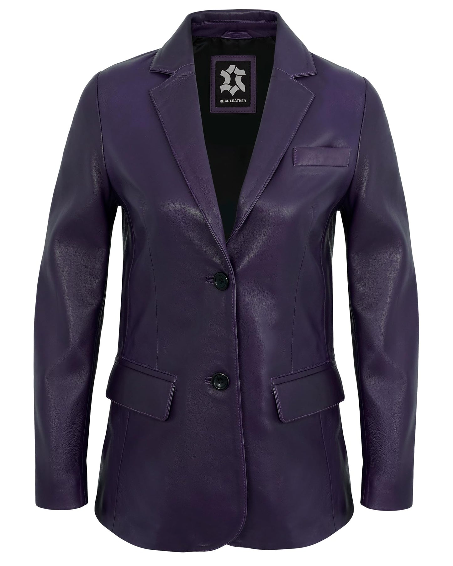 UrbanFocal Trendy Purple Leather Blazer Women - Real Lambskin Classic 2 Button Womens Leather Jacket | [101012603] 2 Button Purple, M