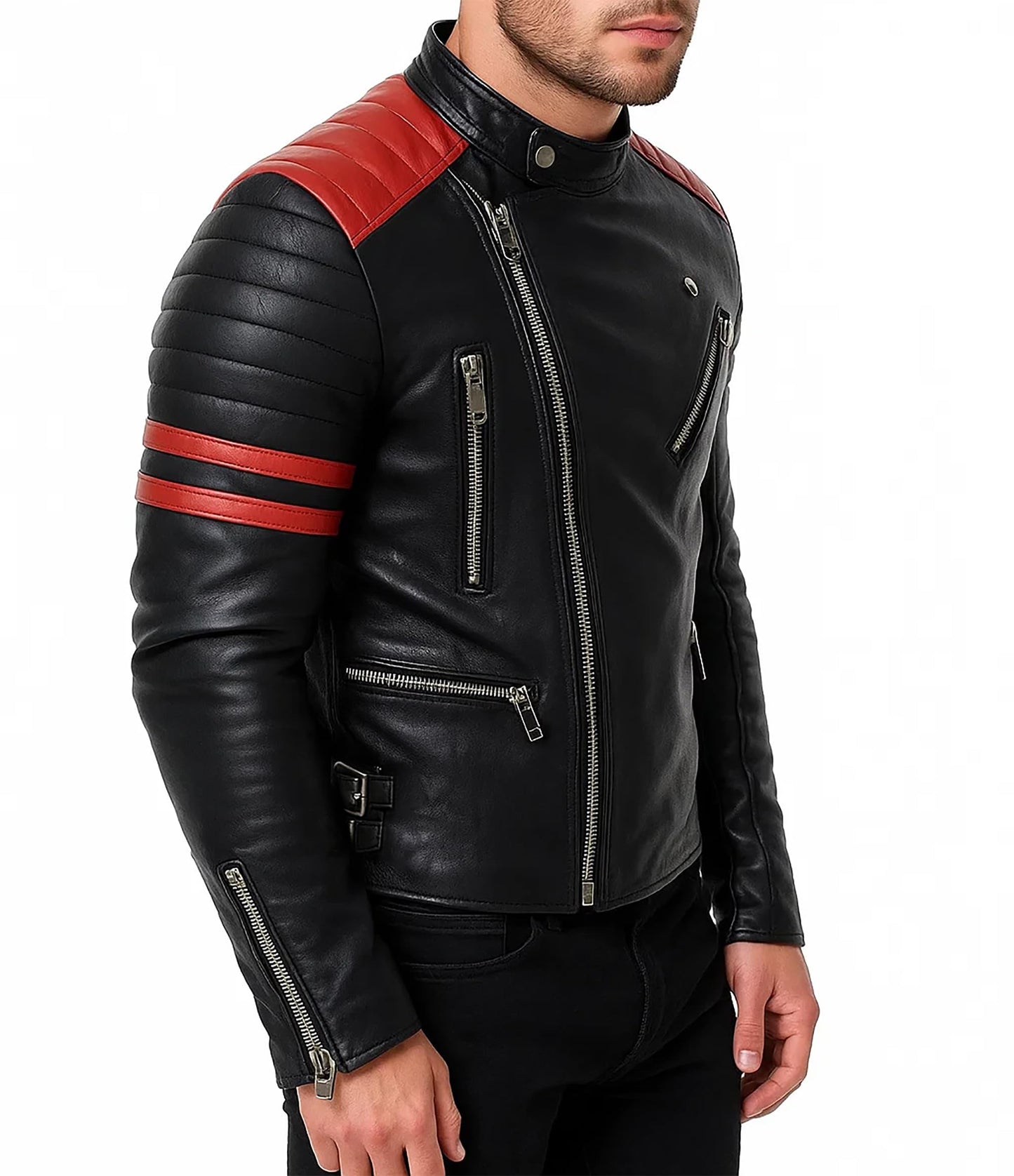 UGFashions Men Vintage Leather Moto Black Cafe Racer Biker Jacket