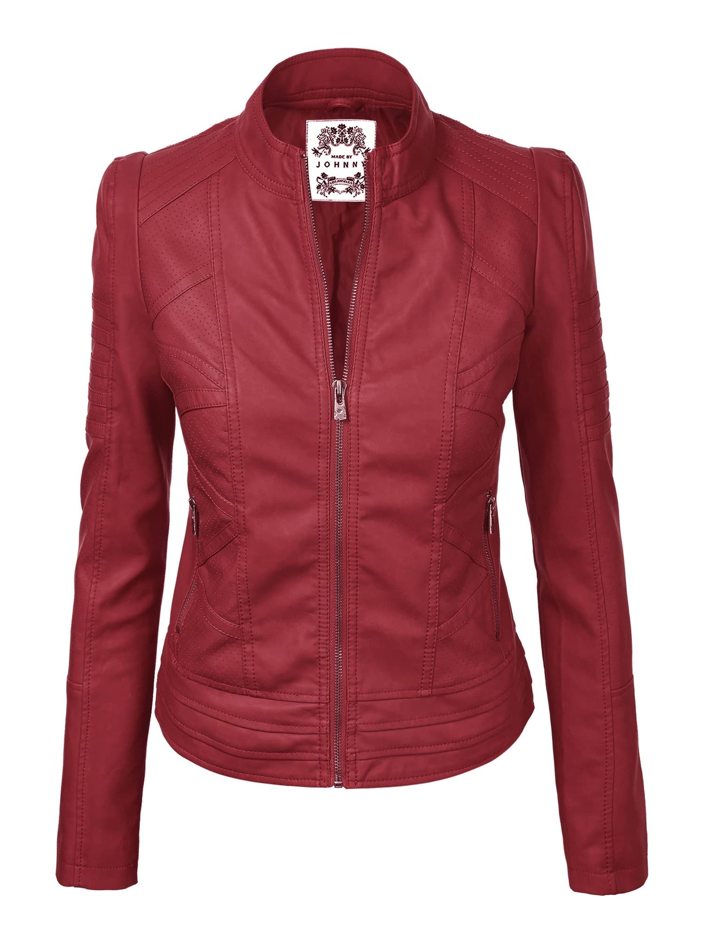 MBJ WJC746 Womens Vegan Leather Motorcycle Jacket S RED