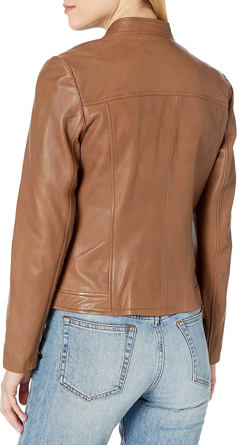 Fasigo Leather Jacket For Womens Royal Real Lambskin Black & Brown Denim Jacket Style Pick An Run (BROWN, LARGE)