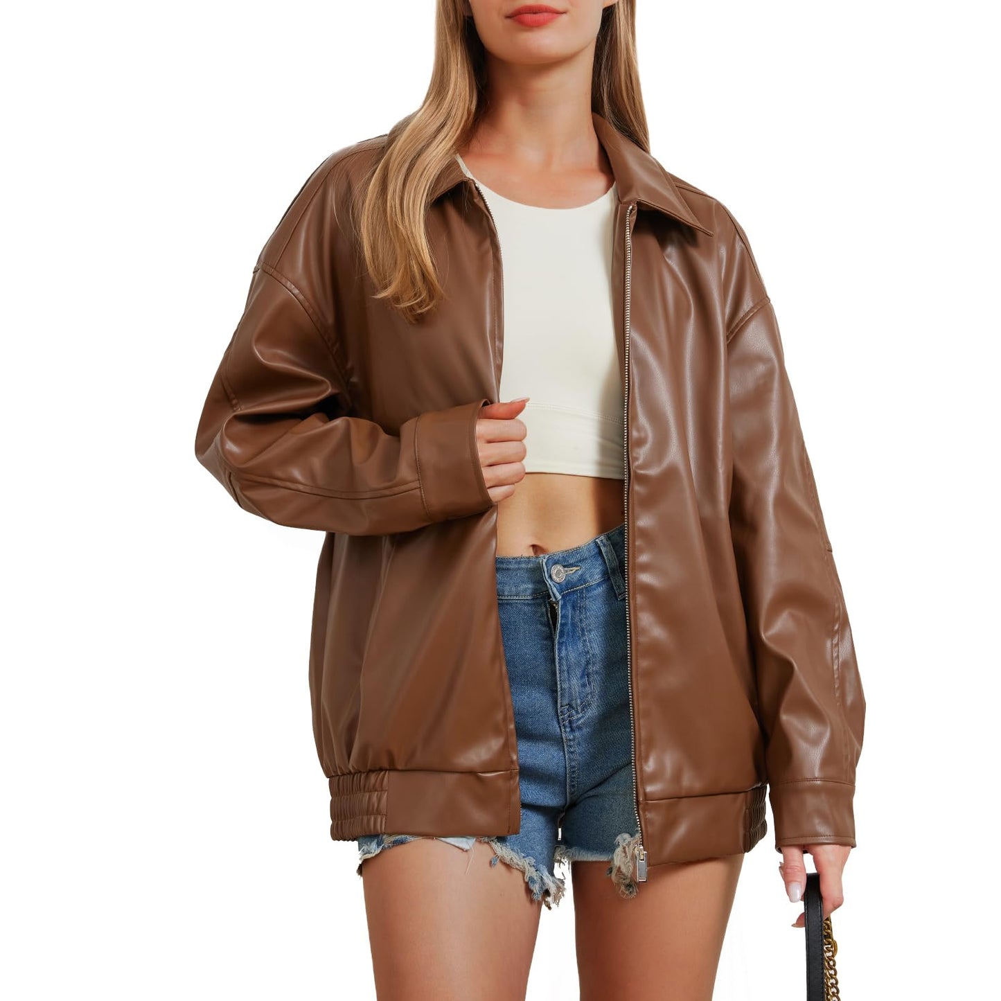 Keoouure Leather Jacket Women Oversized Faux Jacket Fall Fashion Motorcycle Coat 2026 Outfits Clothes Y2k Tops