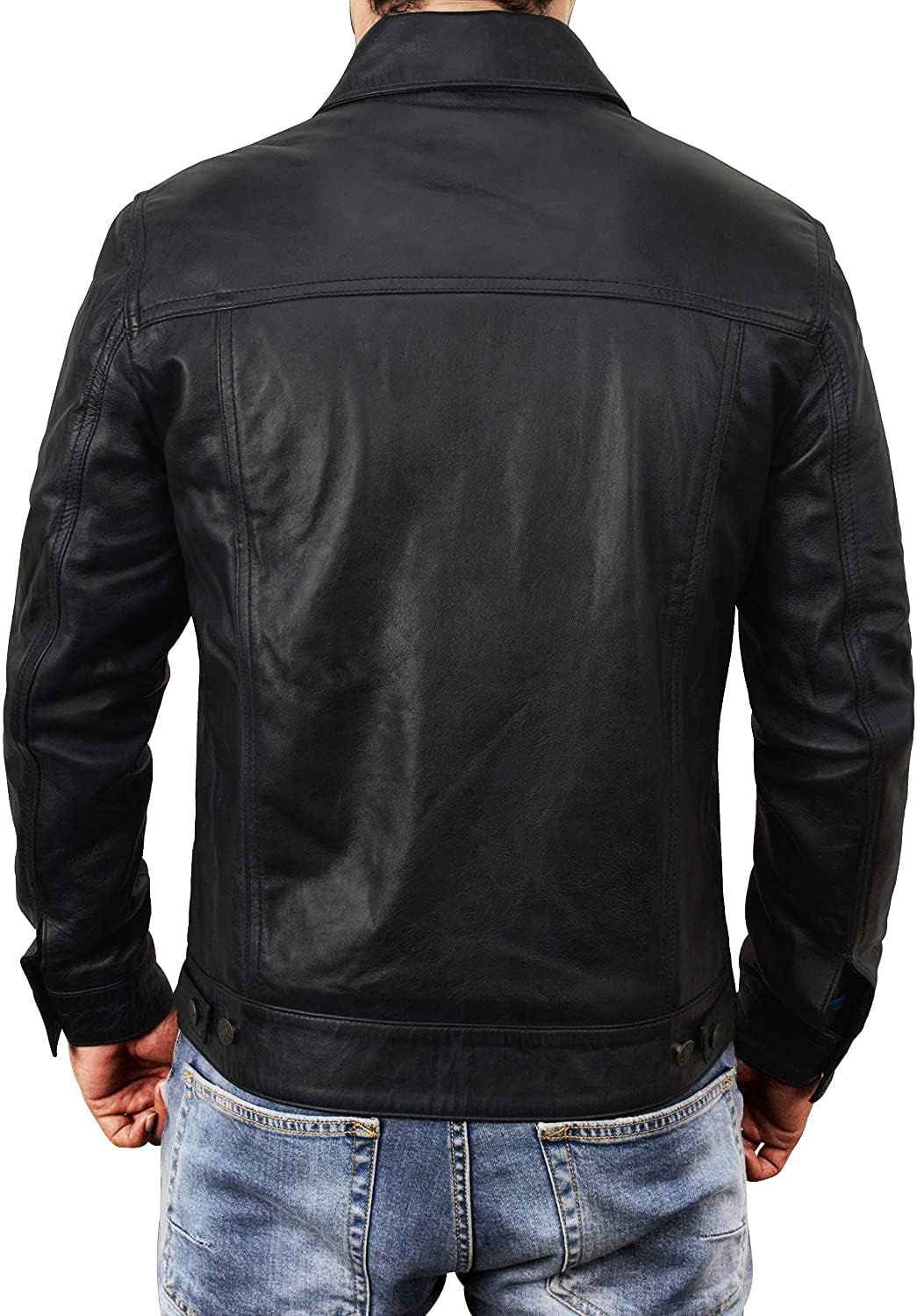 STOREJEES Shirt Style Leather Trucker Jacket Men | Trucker Black - S