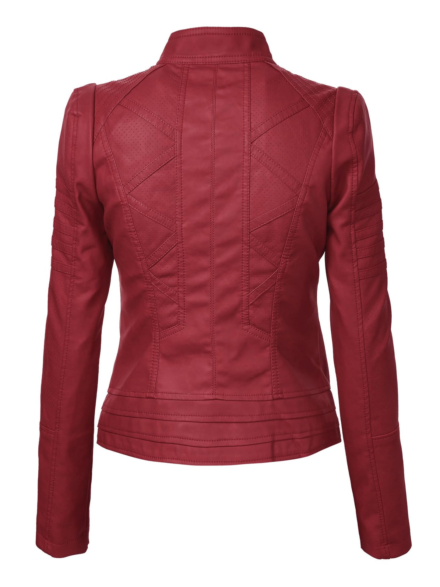 MBJ WJC746 Womens Vegan Leather Motorcycle Jacket S RED