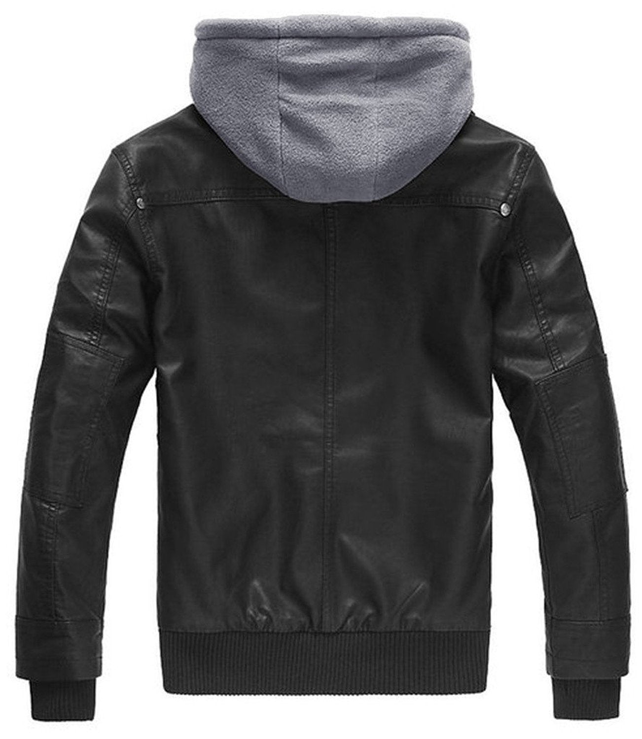 wantdo Men's PU Leather Jacket Lightweight Hooded Biker Coat Black Small(Thick)