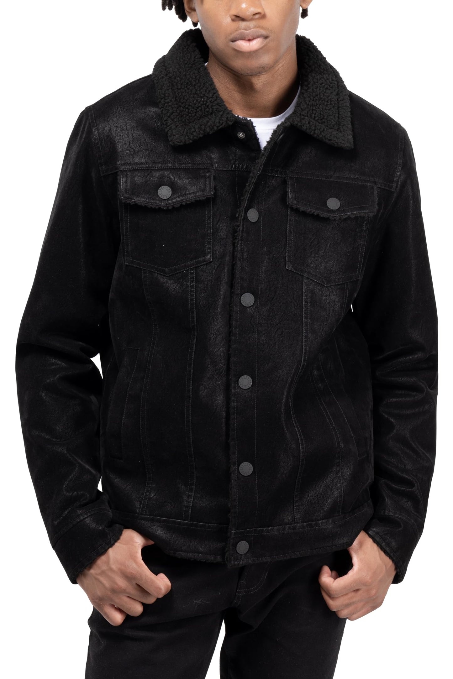 X RAY Mens Faux Leather Jacket, Fall Coat Suede Ranger Jacket With Faux Shearing Lining, Black, Medium