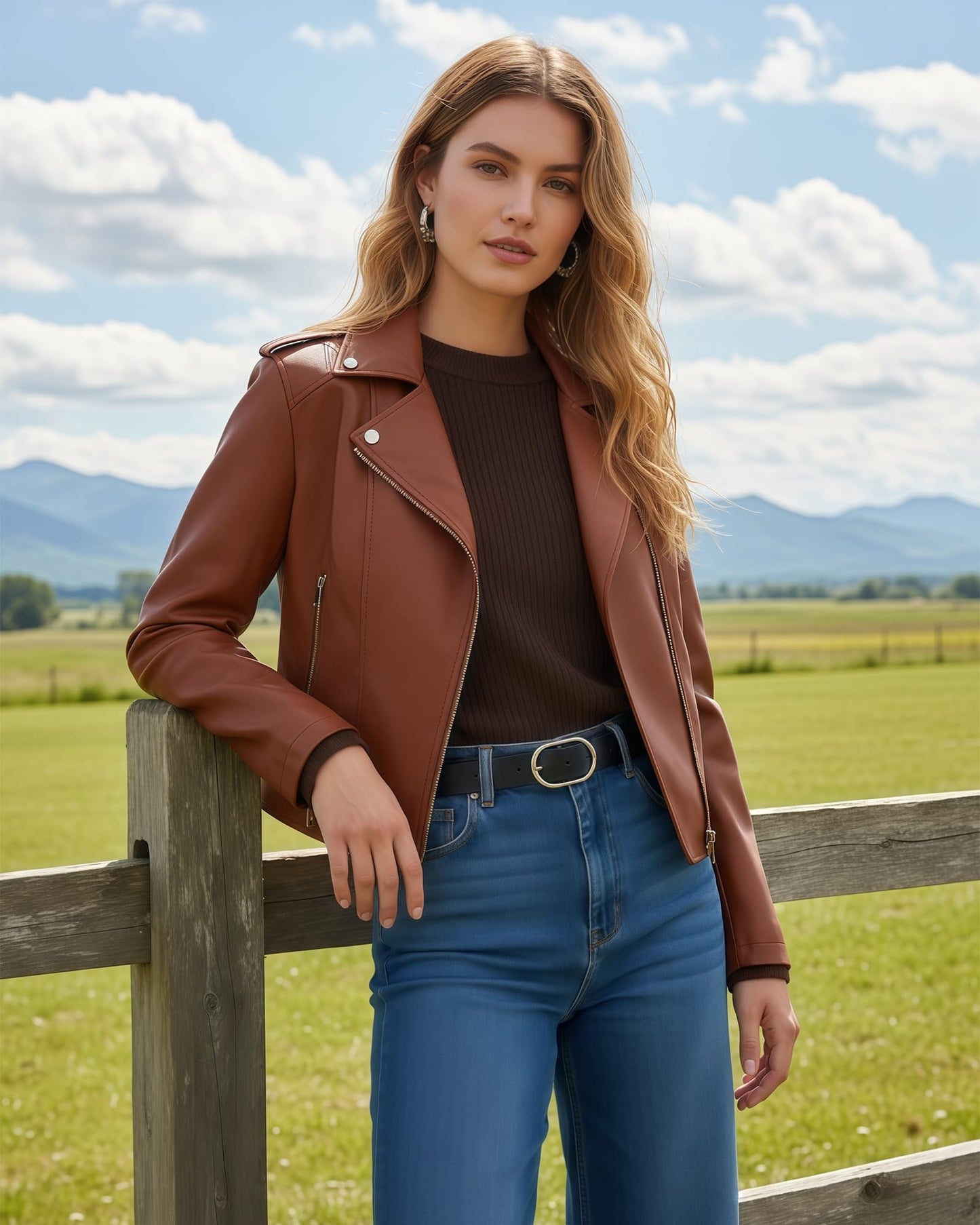 Ommiivex Women Faux Jacket Leather Cropped Bomber Coat Fall Winter 2026 Spring Outfit lady Fashion Pleather Clothes Fake Suede Cute Zip Casual Short Vintage Favorites Going Out Bronw Tan
