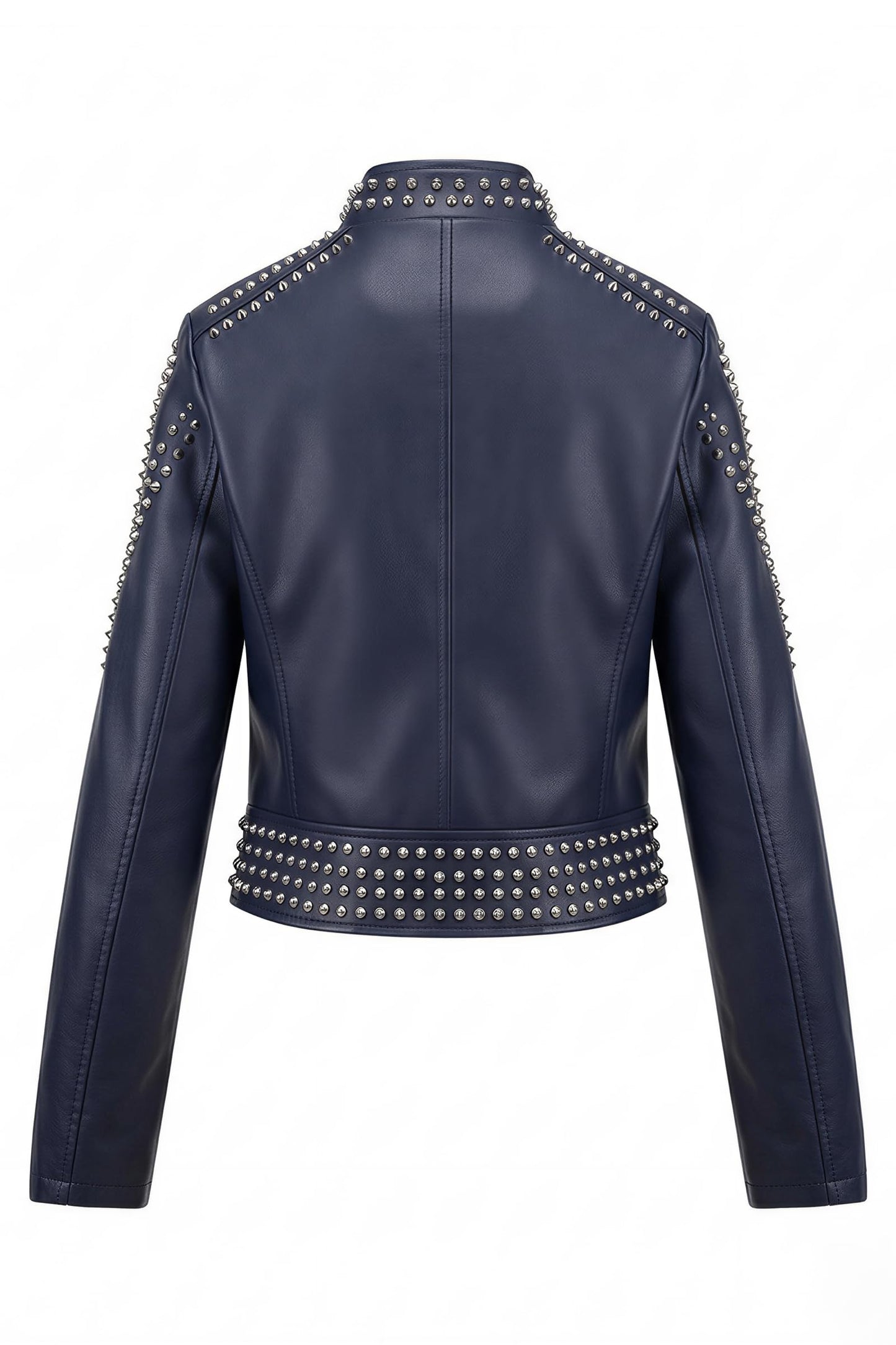Bellivera Women's Faux Leather Moto Studded Rivet Casual Jacket D.Blue L