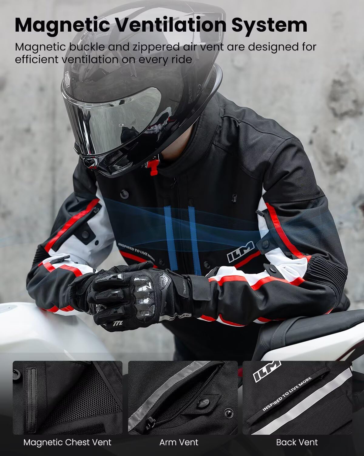 ILM Motorcycle Riding Jacket with CE Armor and Detachable Waterproof Thermal Liner Dual Sport All Season for Men Model JF2