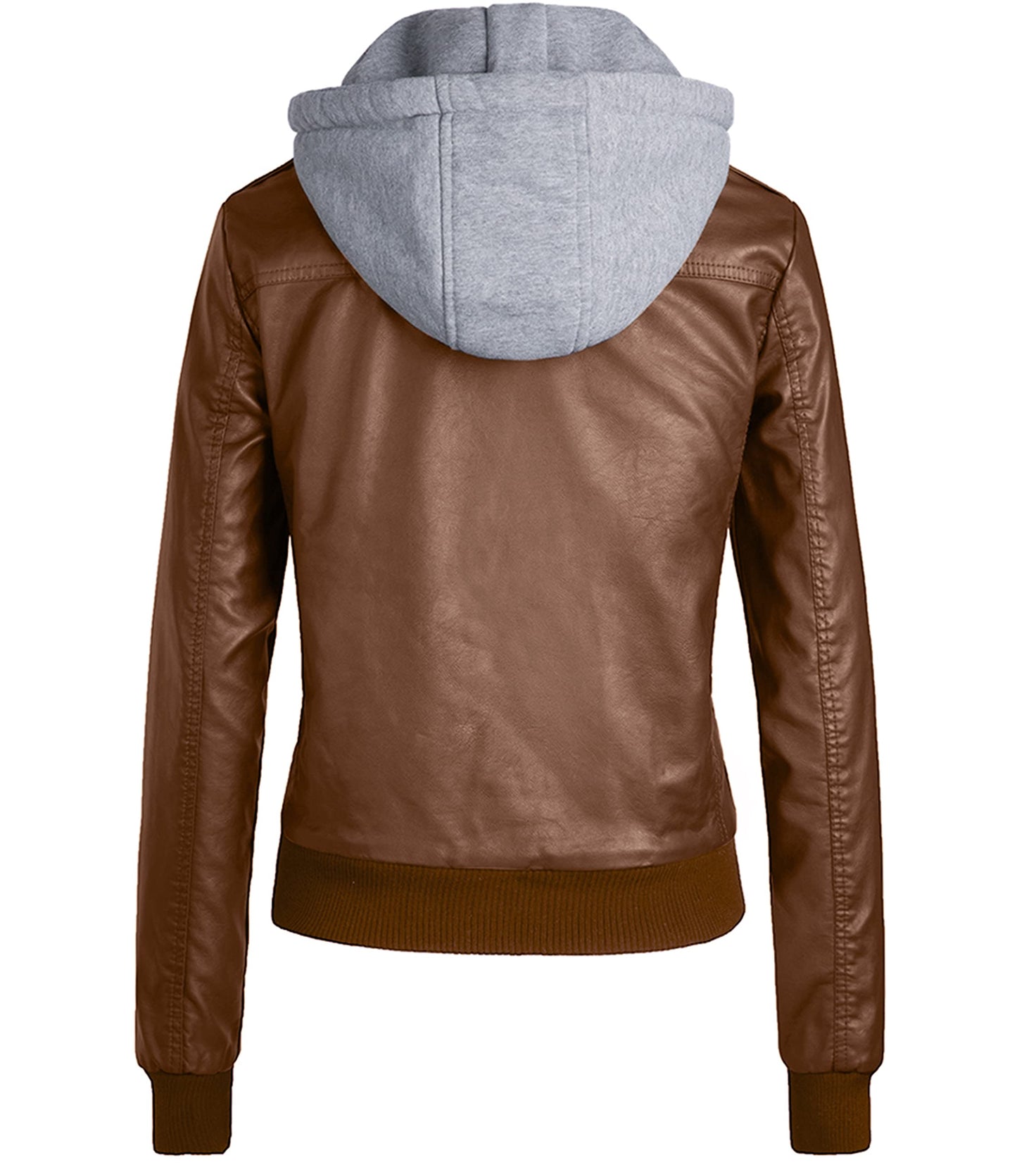 wantdo Women's Classic Solid PU Jacket Zip up Faux Leather Coat Khaki M