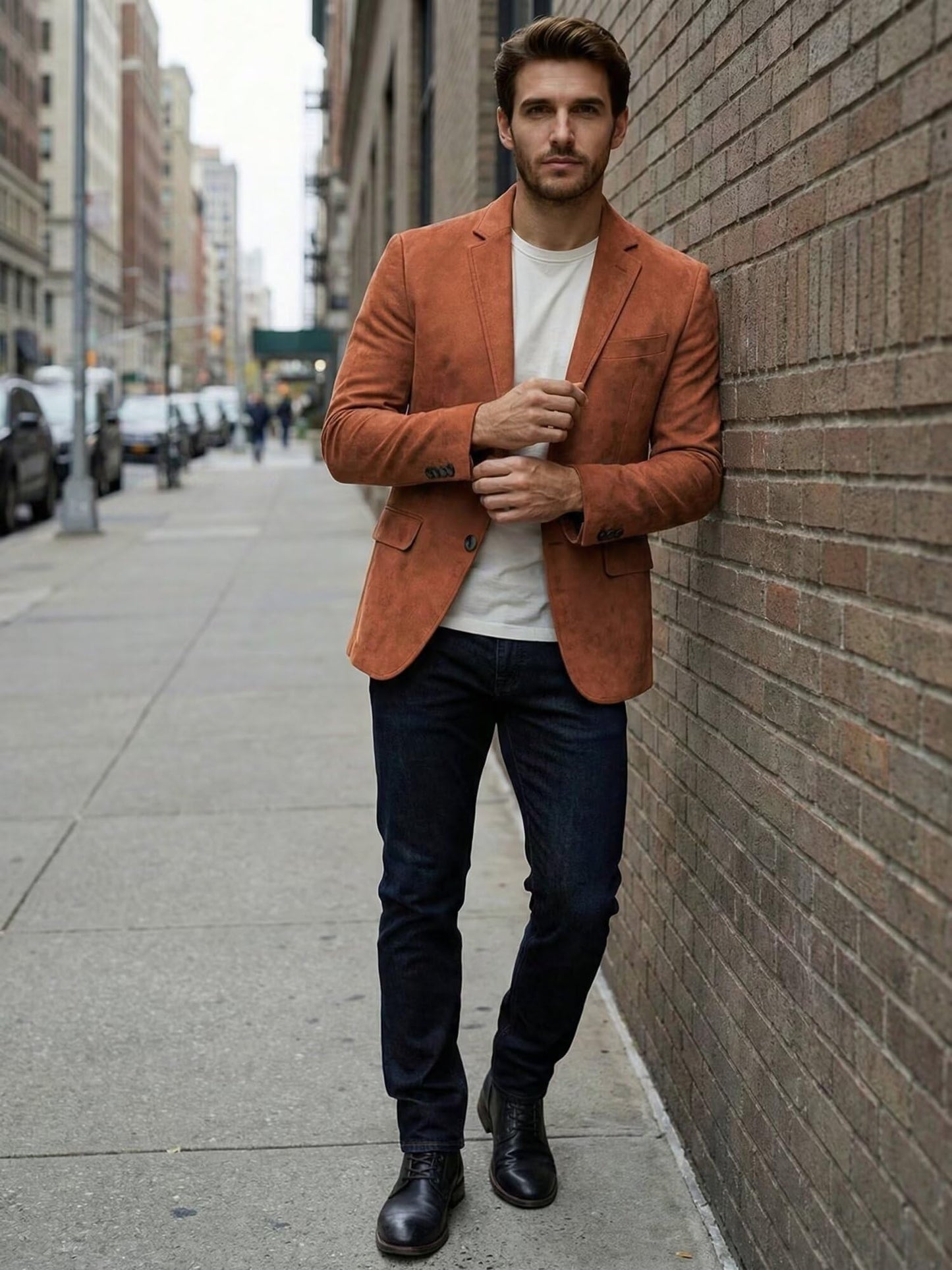 Casual Suede Jacket Men Slim Fit Western Cowboy Vintage Style Faux Suede Blazer for Men Business Prom Party Wedding Beige Mens Suits Jacket Sports Coat, M