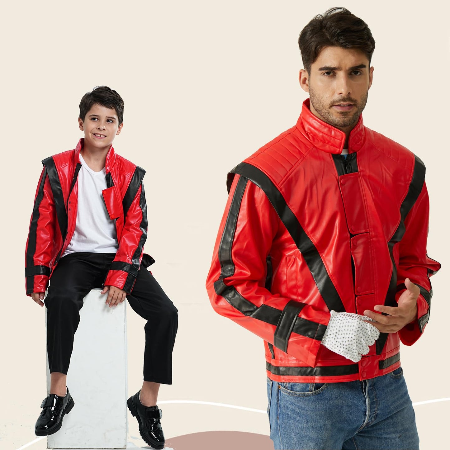 Ciguo Men's Red and Black Leather Jacket Cosplay PU Coat (Red,Medium)