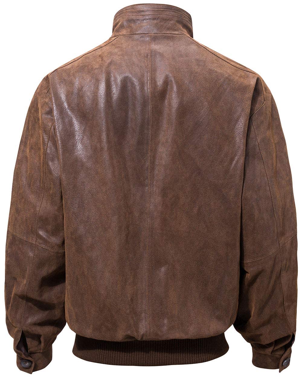 FLAVOR Men's Moto Real Leather Classic Jacket with Stand Collar (Brown, l)