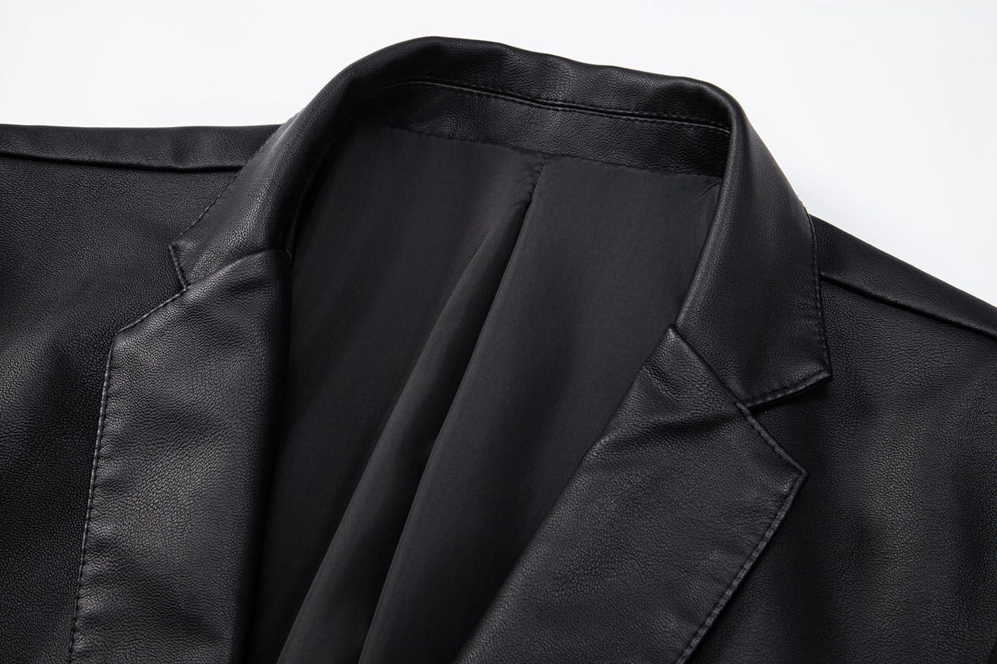 Womleys Men's Casual Notched Collar One Button Faux Leather Blazer Suit Jacket Sport Coats (Large, Black)