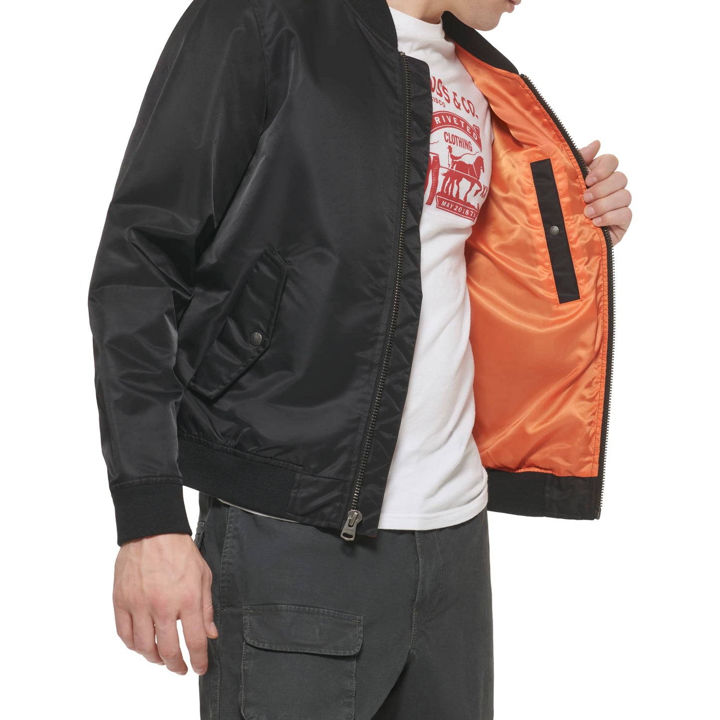 Levi's MA-1 Flight Lightweight Zip-Up Bomber Jacket, Black Ma-1 Unfilled, L