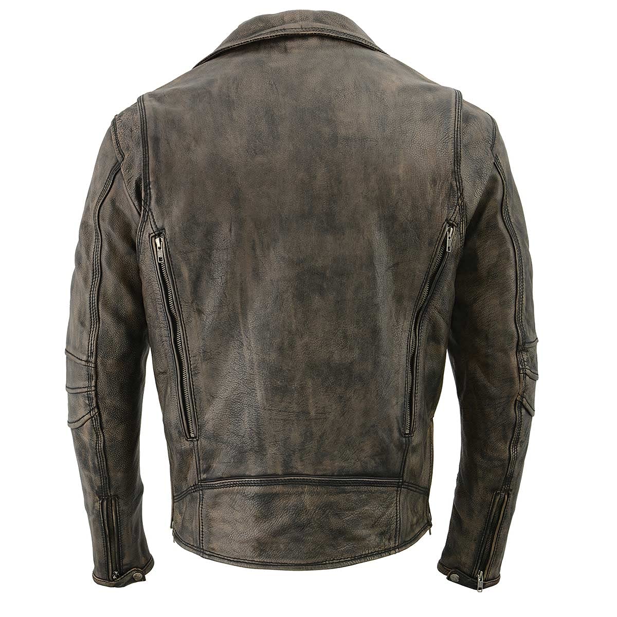 Milwaukee Leather MLM1515 Men's Classic Beltless Distressed Brown Leather Triple Stitched Motorcycle Biker Jacket - Medium