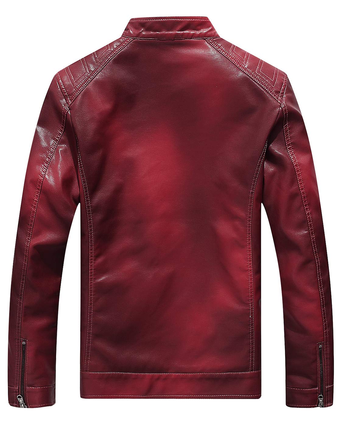 Fairylinks Red Leather Jacket Men Casual Camo, Burgundy, Medium