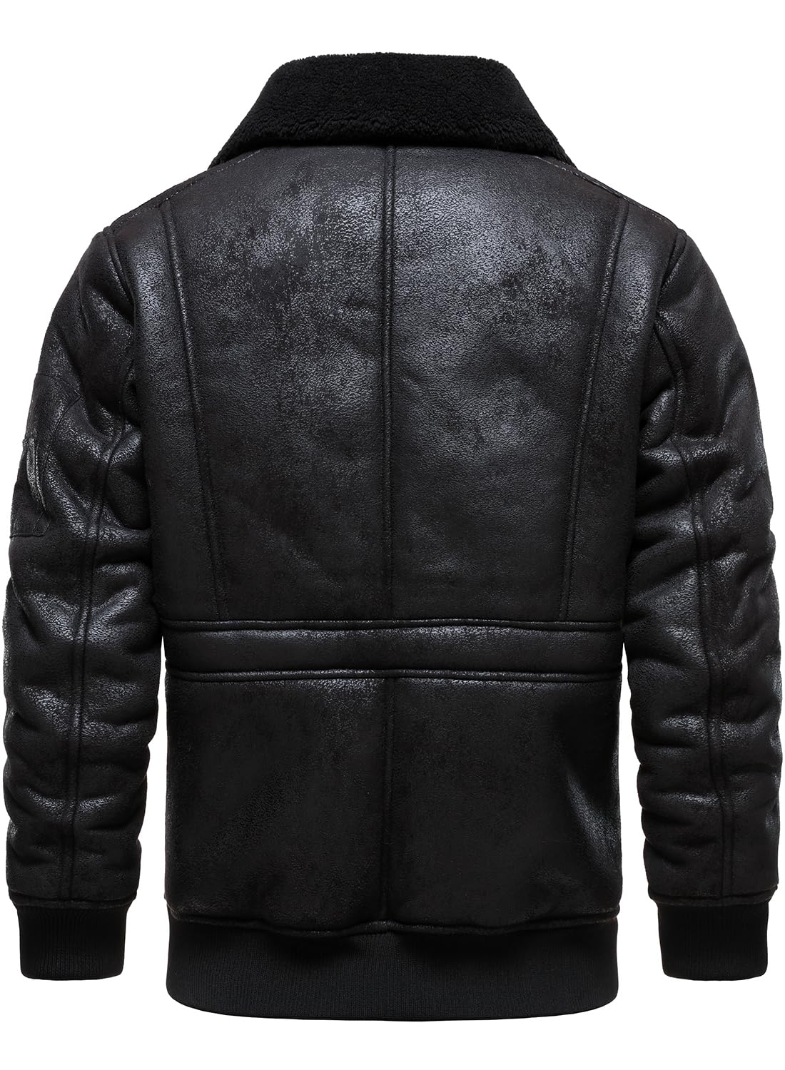 HOOD CREW Men's Faux Leather Motorcycle Jacket Men Bomber Jacket Warm Sherpa Fleece Lined Winter Coat Aviator Flight Jackets Black L