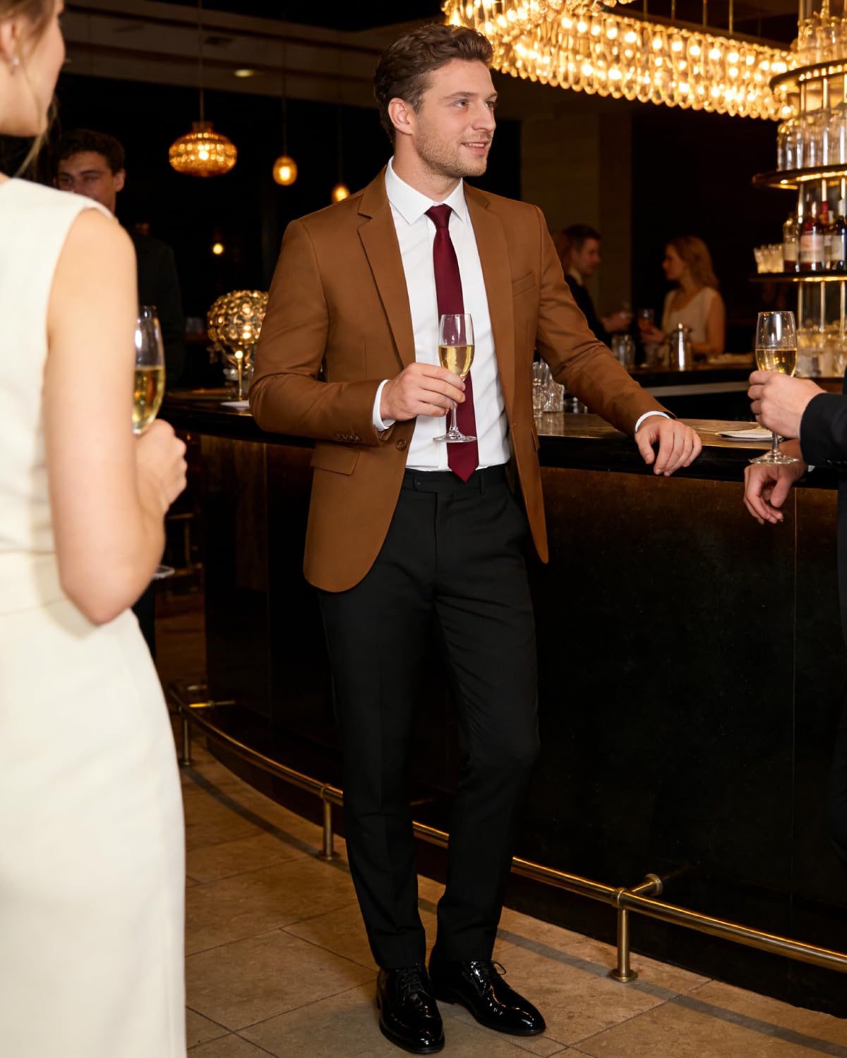 Men's Blazer Lightweight Jacket Casual 1 Button Slim Suit Sport Coat Solid Jacket Brown