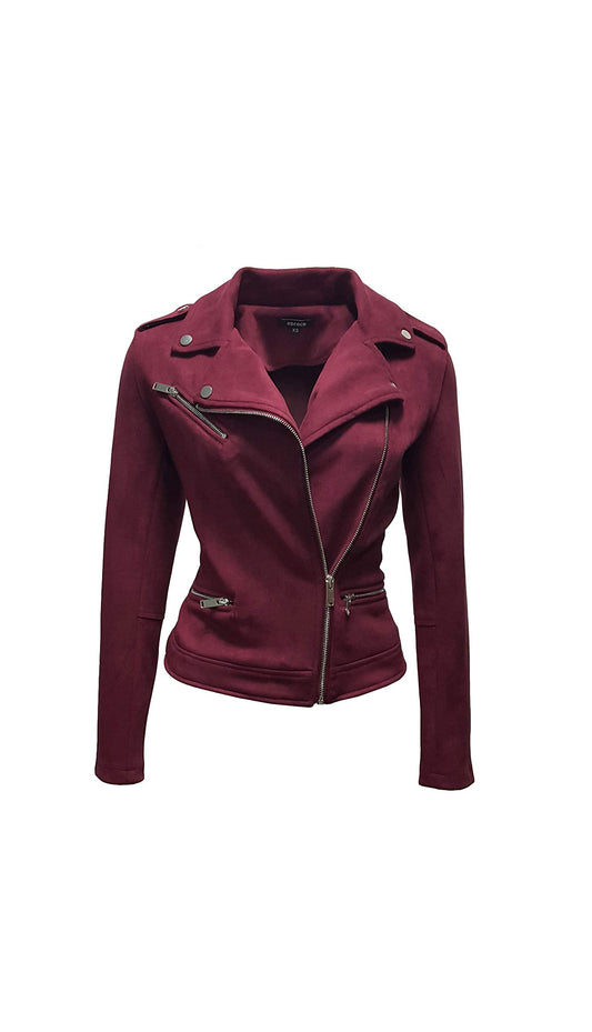 ODCOCD Faux Suede Jacket for Women Long Sleeve Zipper Up Casual Outwear (CA/US, Alpha, Large, Regular, Regular, Burgundy)