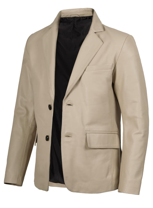 fjackets Lambskin Leather Jacket Classic Style Leather Blazer Mens - Leather Coat For Men, 2 Button Blazer Beige| [1123783], M