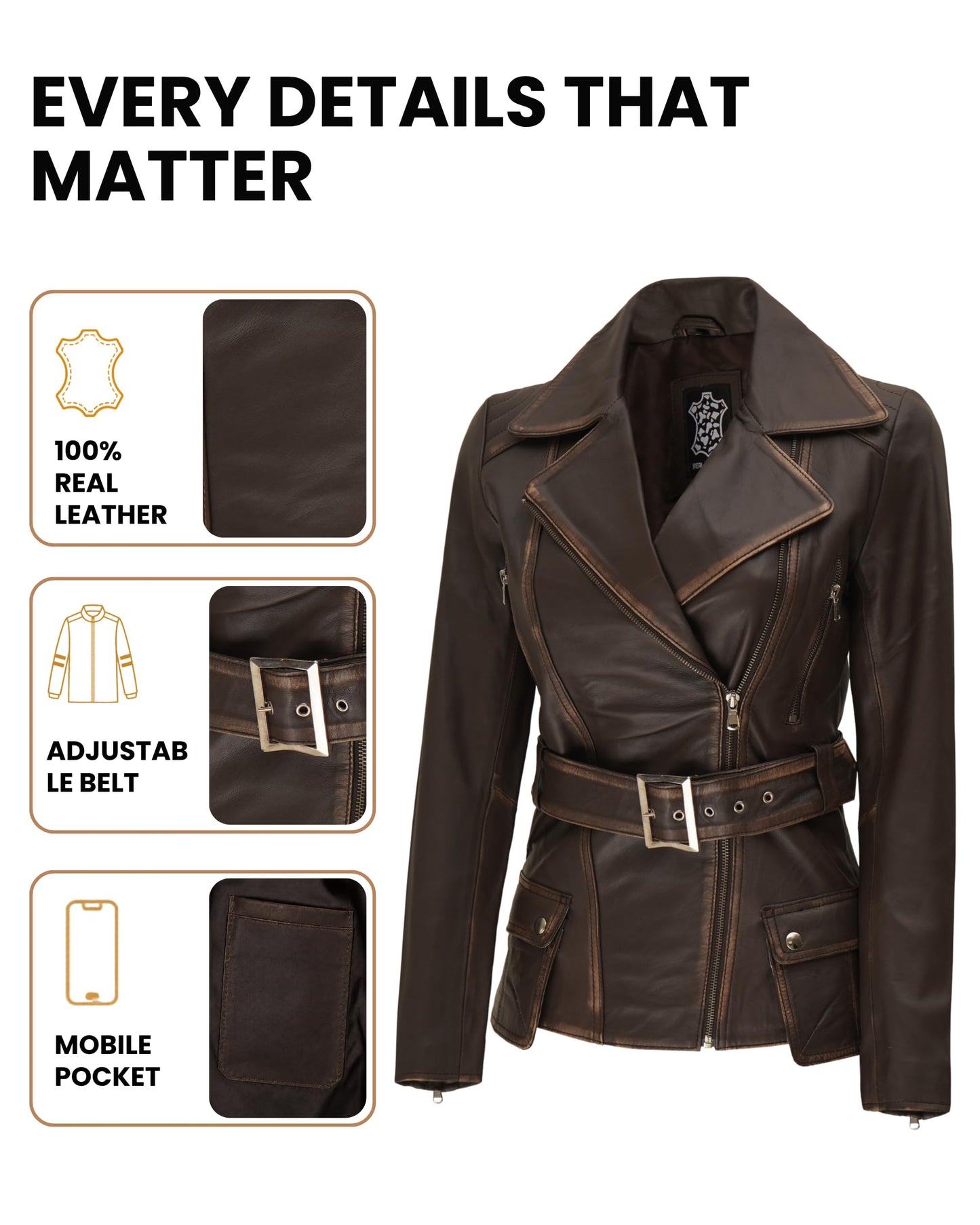 Decrum Leather Blazer Jackets - Leather Jacket for Women | [1302162] Victoria Brown, S