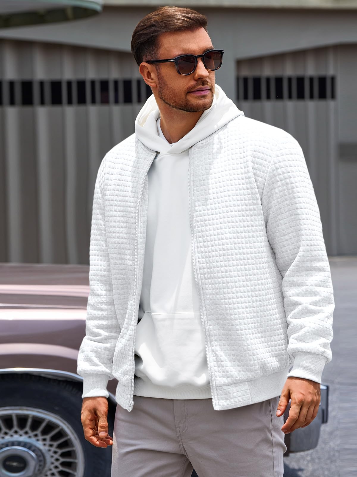Runcati Mens Bomber Jacket Casual Lightweight Varsity Jackets Waffle Coat