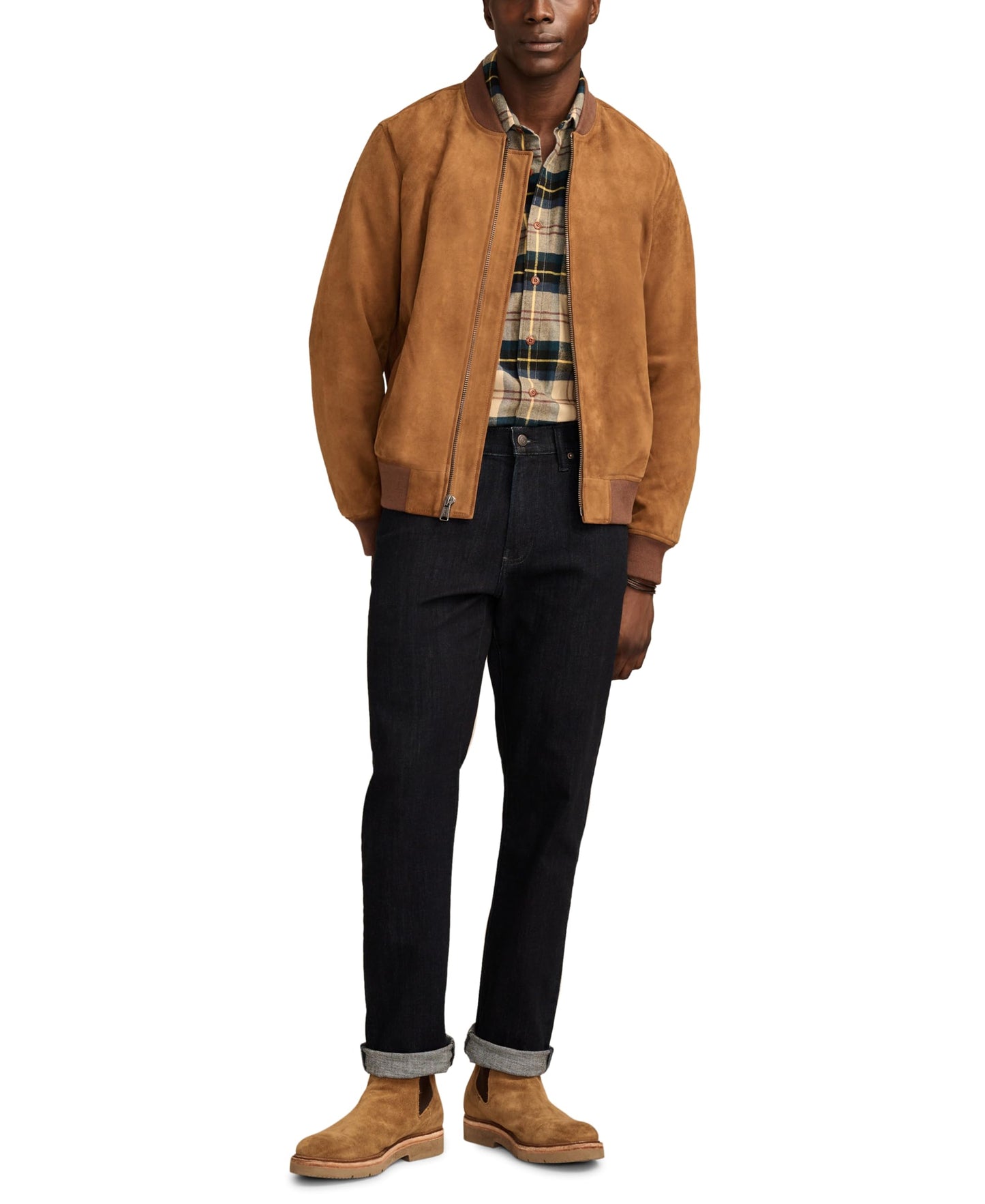Lucky Brand Men's Suede Leather Bomber Jacket, Dark Tan, X-Large