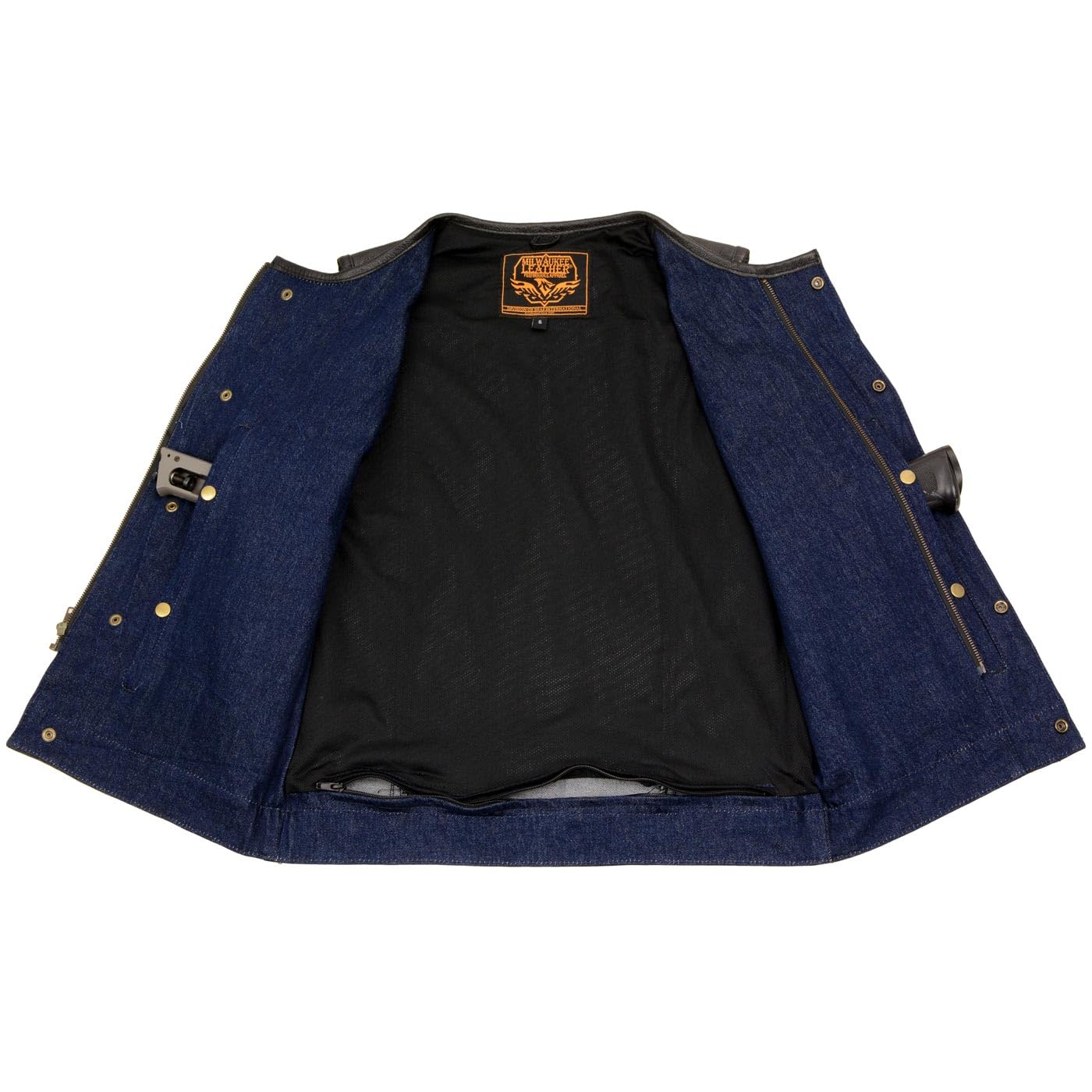Milwaukee Leather MDM3004 Men's Brute Dual Closure Blue Denim and Black Leather Club Style Vest - XXX-Large