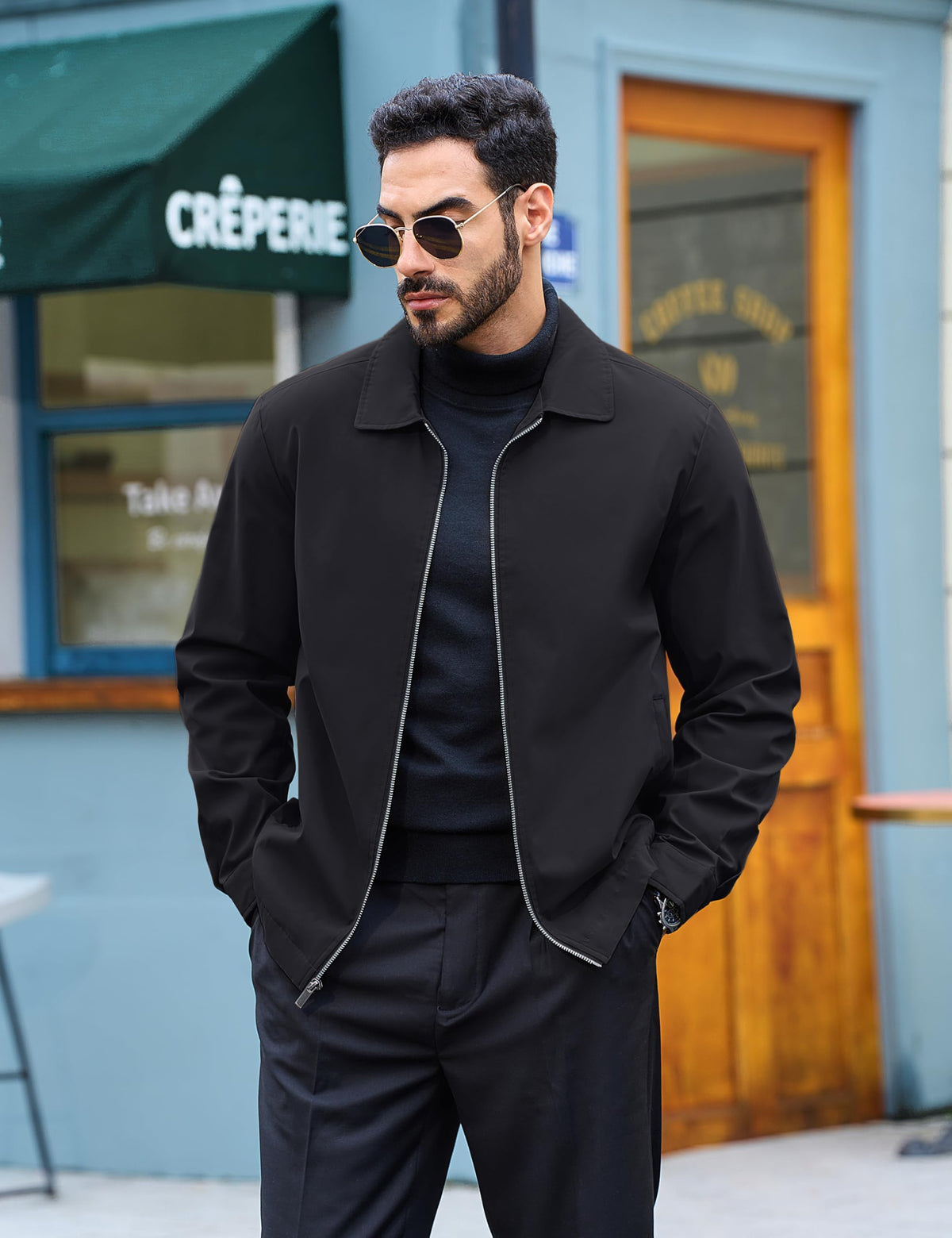 TACVASEN Men's Black Jacket Full Zip Windbreaker for Golf Business Work