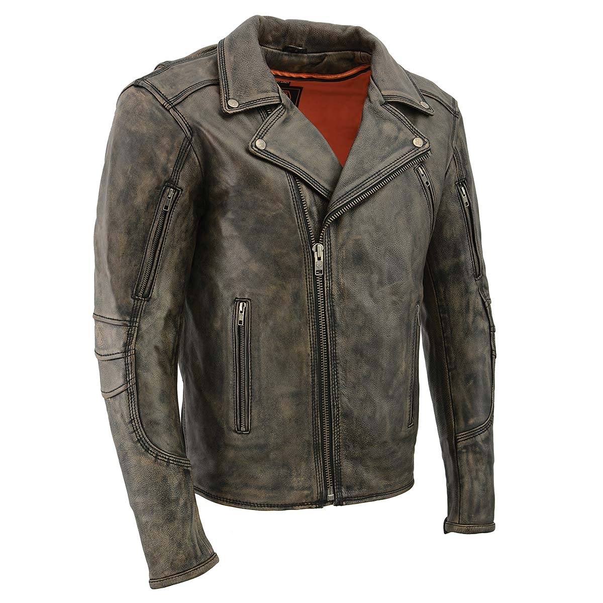 Milwaukee Leather MLM1515 Men's Classic Beltless Distressed Brown Leather Triple Stitched Motorcycle Biker Jacket - Medium