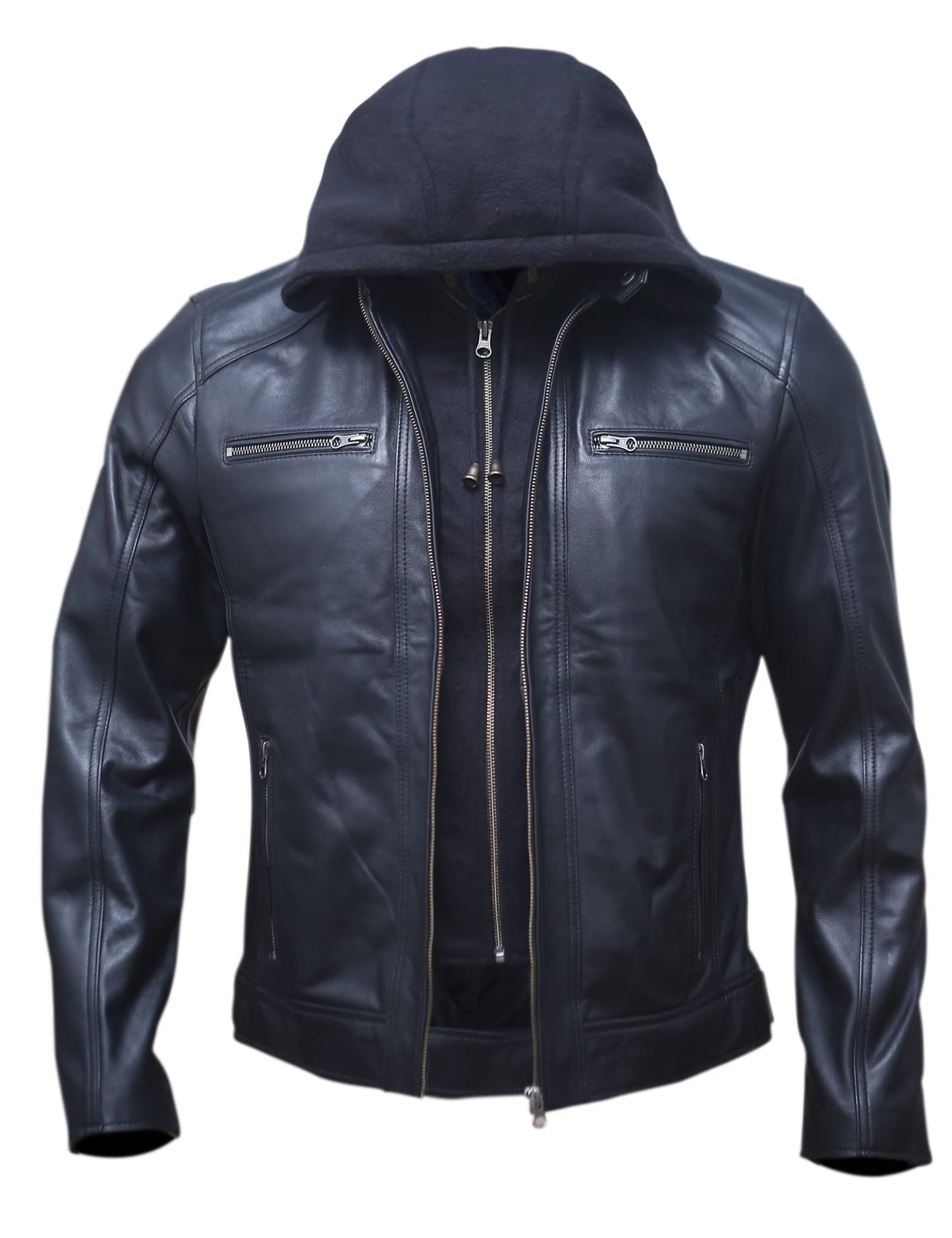 Men’s Genuine Lambskin Motorcycle Leather Jacket Black | Distressed Brown Vintage Biker Leather Jackets For Men (Large, Black)