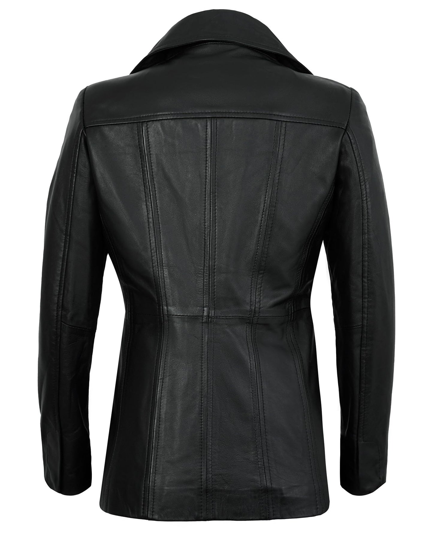 UrbanFocal Womens Black Leather Blazer - Real Lambskin Outerwear Leather Jacket Women | [101011202] Bitonto Black, S