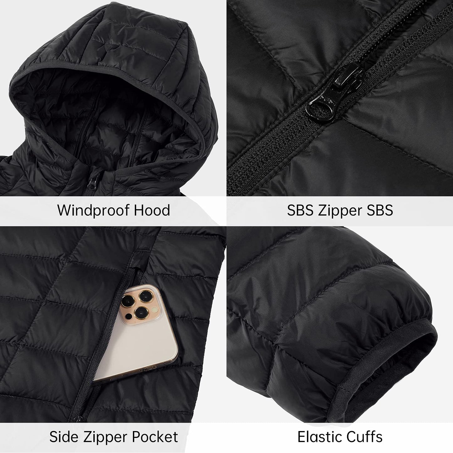 CAMELSPORTS Women's Down Jacket Hooded Winter Light Weight Short Puffer Coats Packable Warm Windproof Ladies Parka