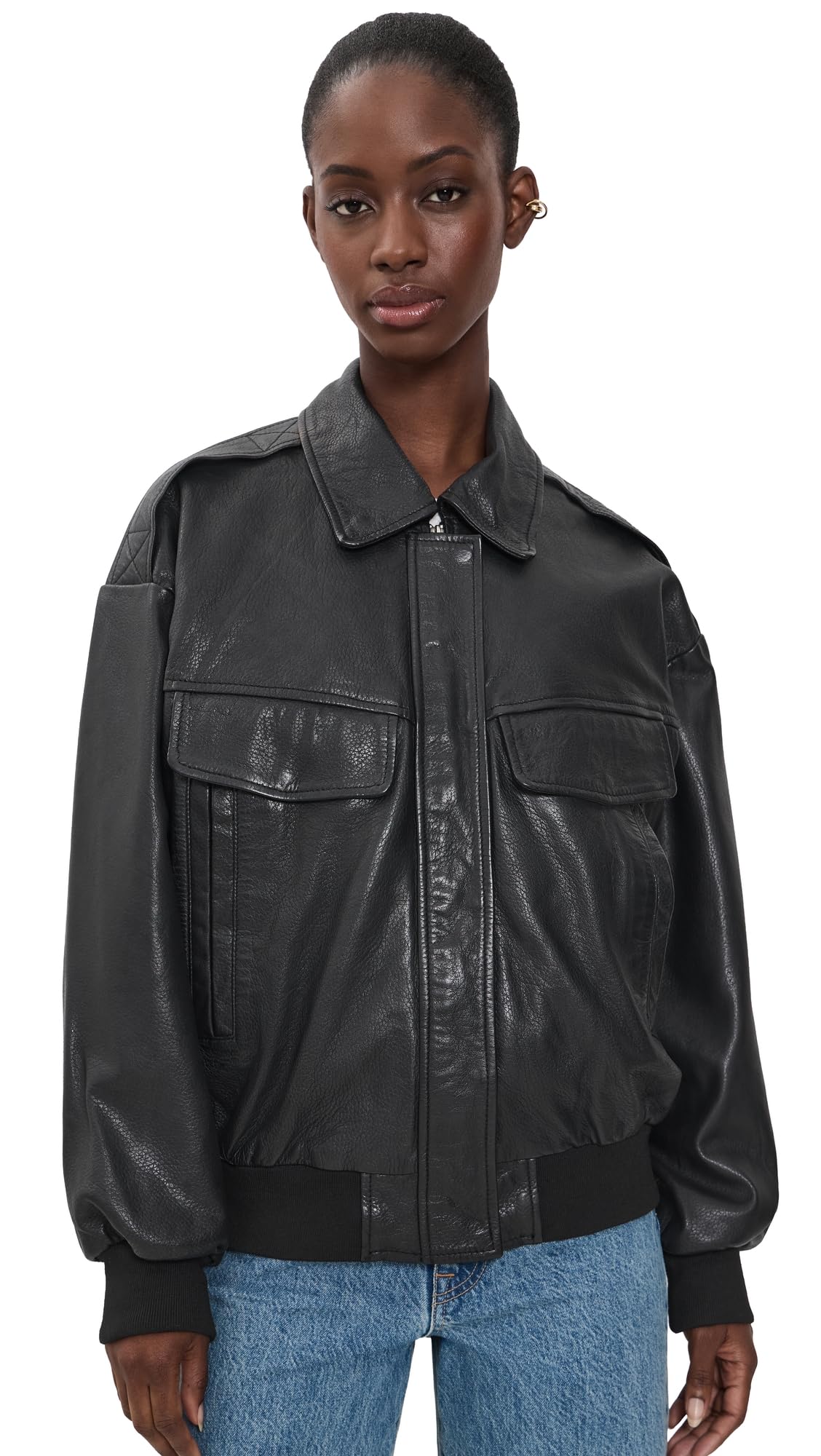 LAMARQUE Women's Trevanna Leather Bomber Jacket, Black, S
