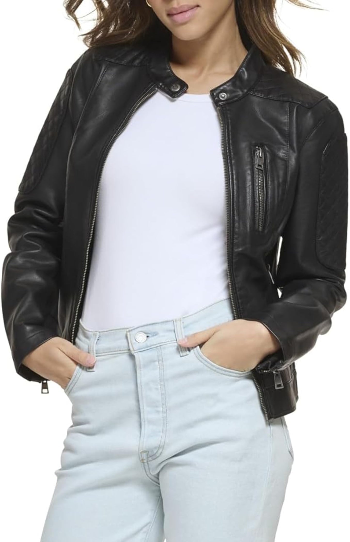 Levi's Women's Faux Leather Motocross Racer Jacket (Standard and Plus), Black, Large