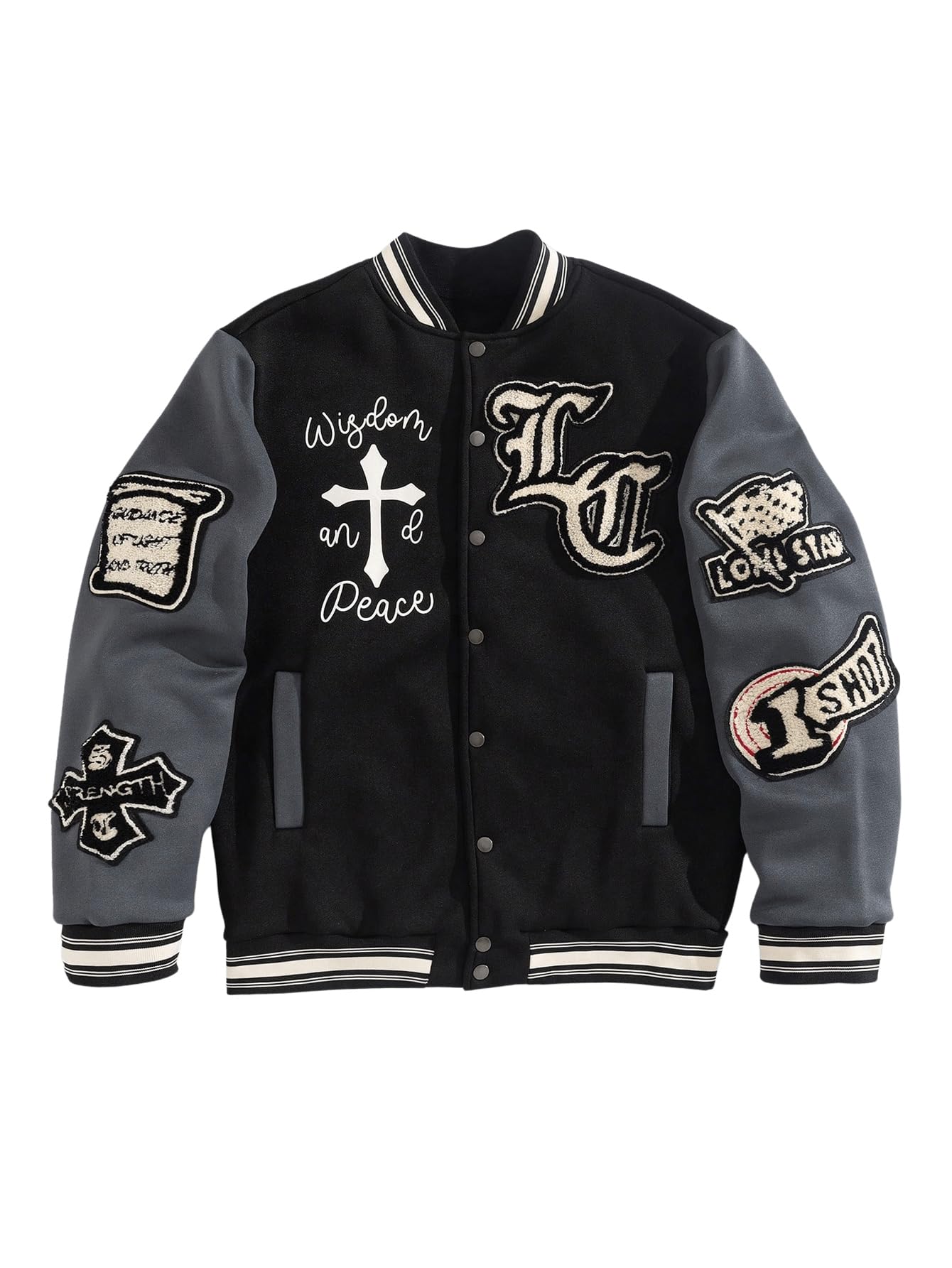 SOLY HUX Men's Letter Graphic Color Block Y2k Varsity Jacket